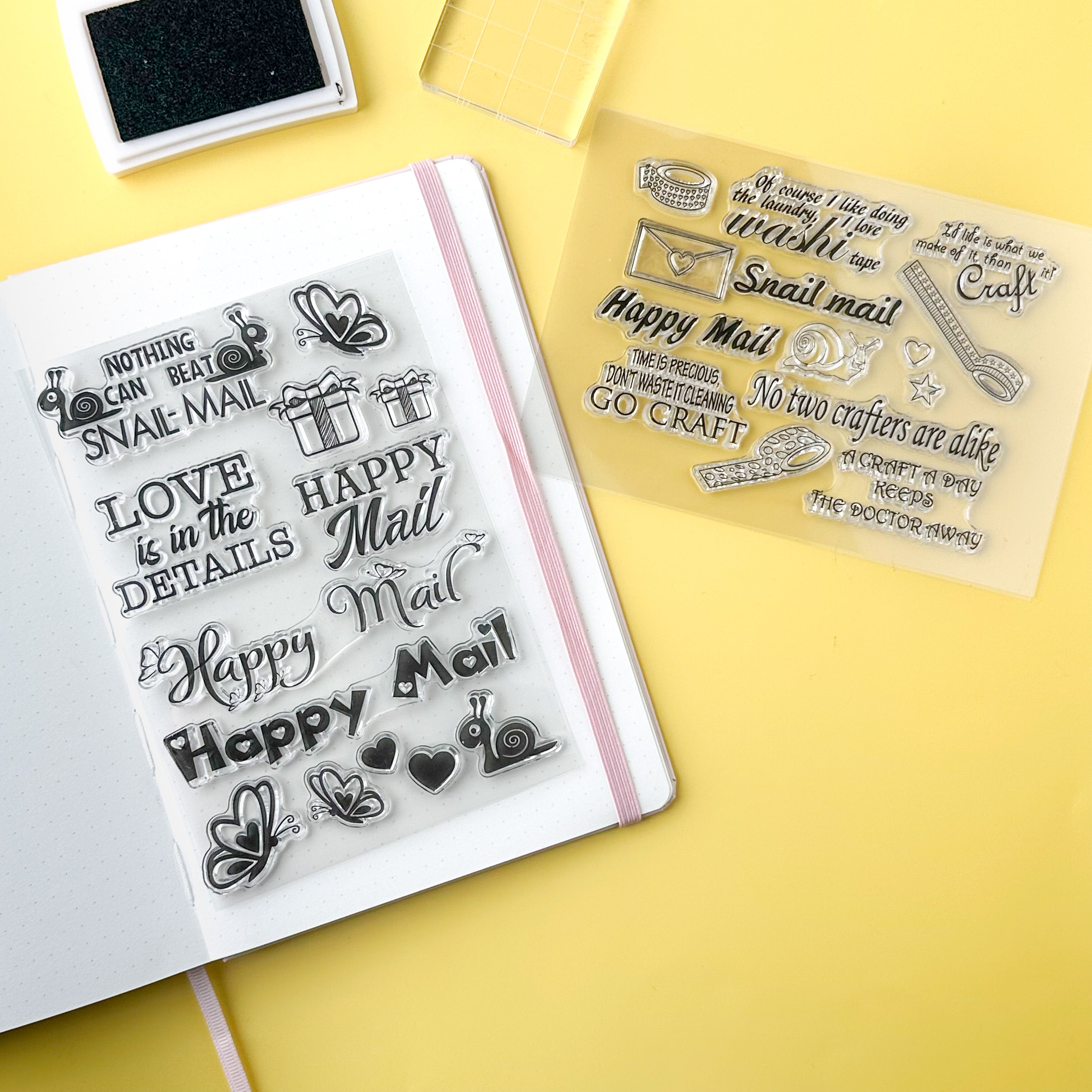 Add a touch of nostalgia to your correspondence with these charming snail mail-themed stamps. Featuring whimsical illustrations of envelopes, stamps, and snails, these stamps are perfect for adding a personal touch to your letters and packages. Whether you're a dedicated pen pal or just love the art of letter writing, these stamps are a fun and creative way to add some flair to your mail. These stamps are sold at BBB Supplies Craft Shop.