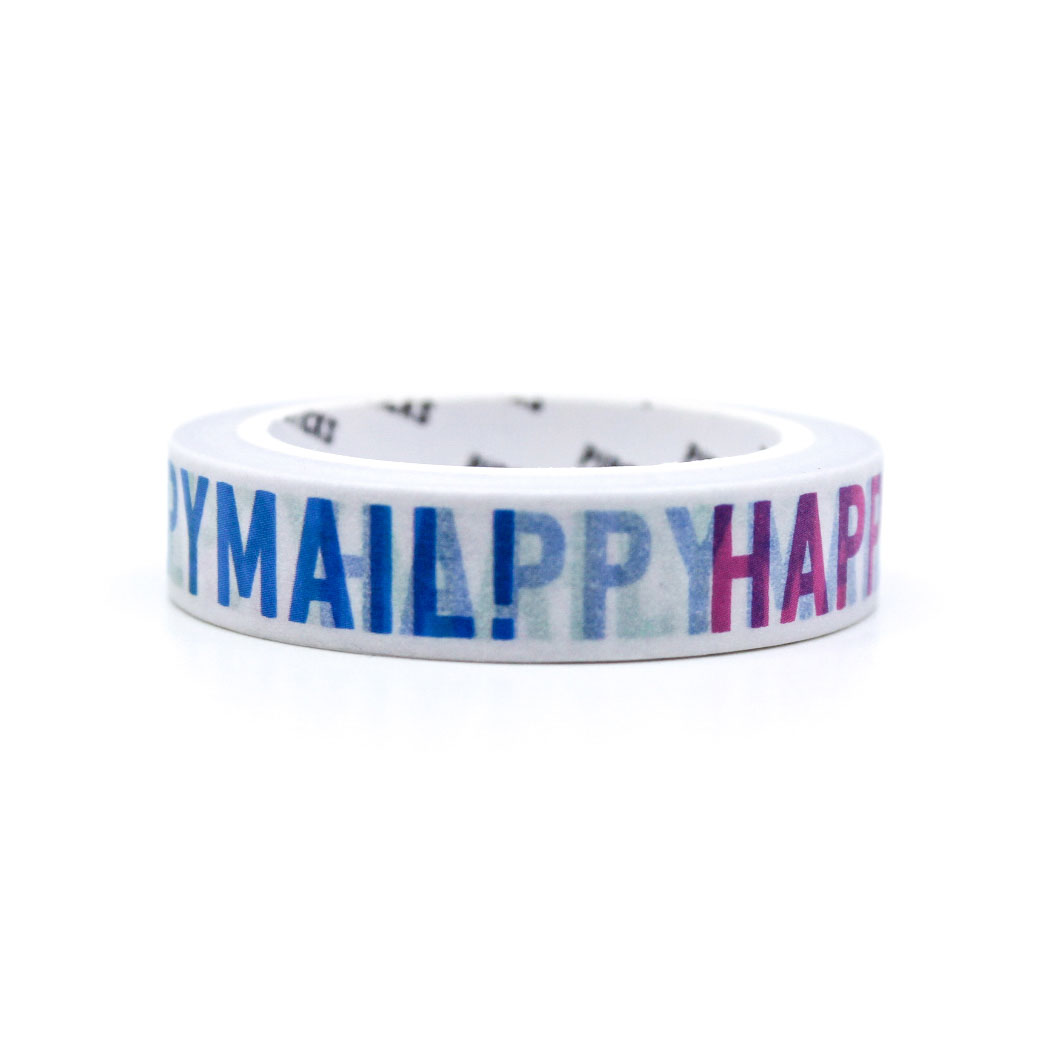 Fun washi tape with cheerful snail mail icons on a narrow roll