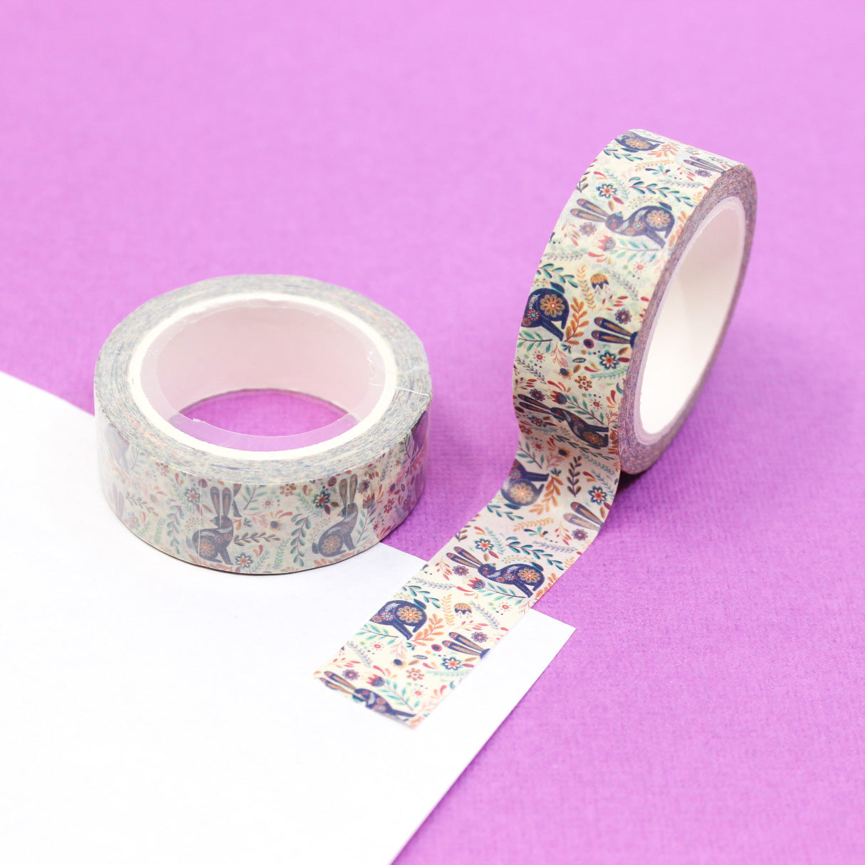 This elegant washi tape features a charming rabbit design, adding a touch of sophistication to your crafts and projects. This tape is sold at BBB Supplies Craft Shop.