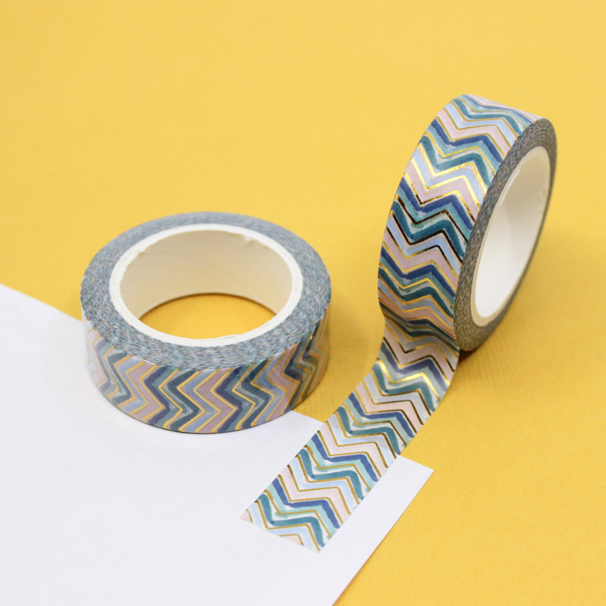 Pastel Spring Chevron Washi: A delightful washi tape featuring a soft, pastel-colored chevron pattern, perfect for adding a touch of spring to your crafts and projects. This washi tape is sold at BBB Supplies Craft Shop.