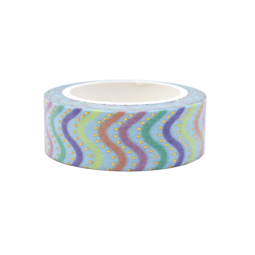 Add a vibrant and dynamic touch to your projects with this colorful rainbow swivel chevron washi tape. Perfect for adding a playful and stylish element to your crafts, journals, and more. This tape is sold at BBB Supplies Craft Shop.