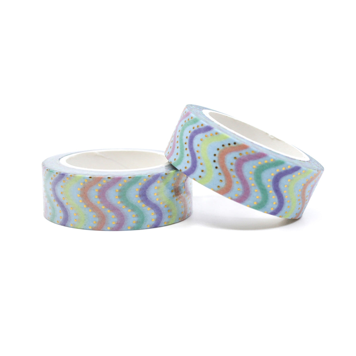 Add a vibrant and dynamic touch to your projects with this colorful rainbow swivel chevron washi tape. Perfect for adding a playful and stylish element to your crafts, journals, and more. This tape is sold at BBB Supplies Craft Shop.