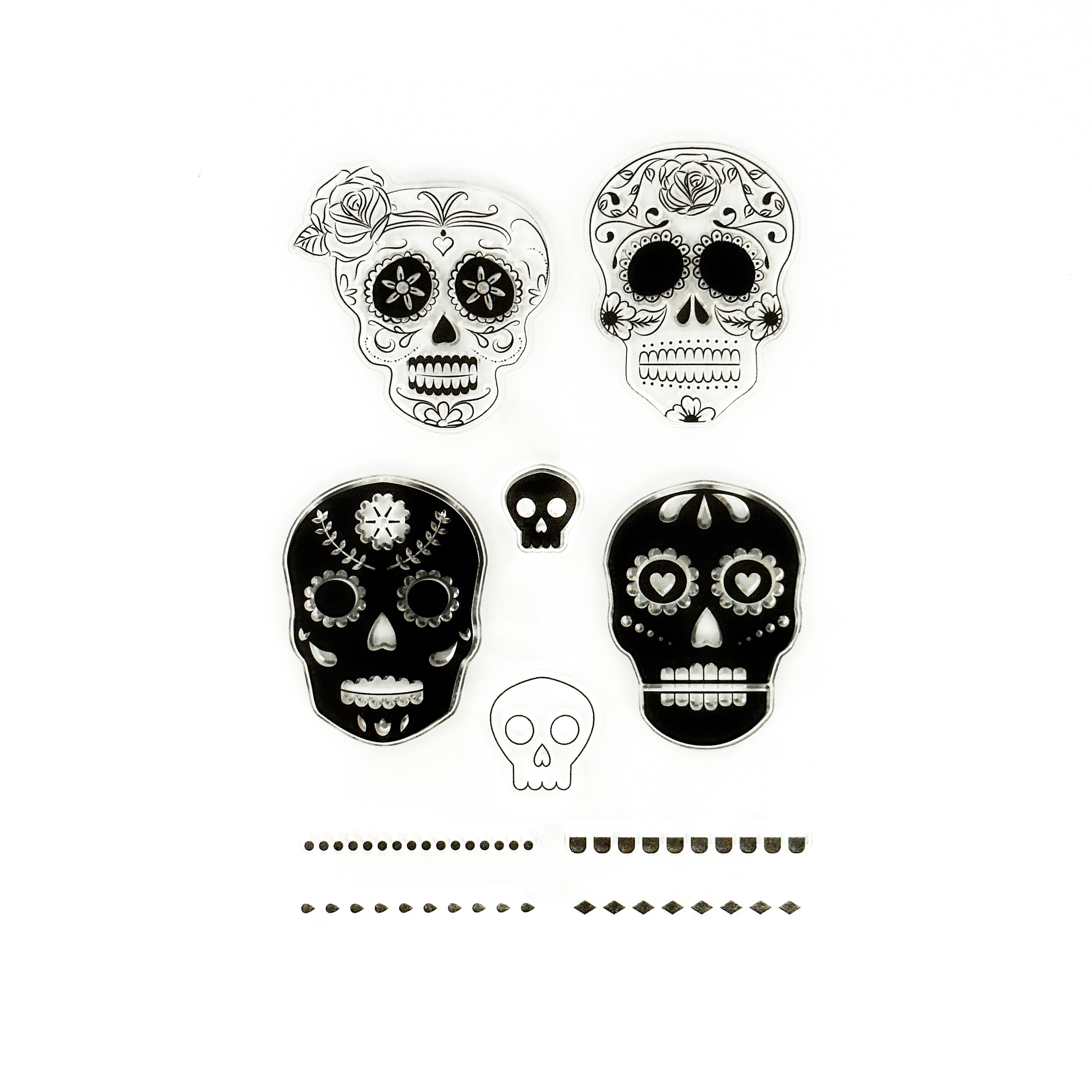 Celebrate Día de Muertos with our Skull Planner Stamps, featuring intricate skull designs. Ideal for adding a festive and cultural touch to your planner spreads. These stamps are sold at BBB Supplies Craft Shop.