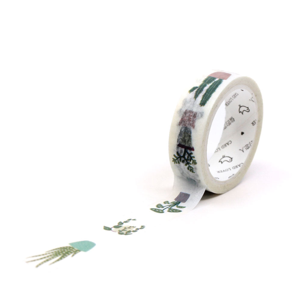 Plant-themed washi tape featuring watercolor greenery and pots for planners.