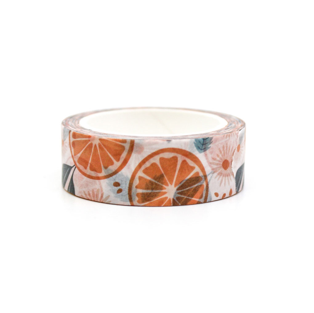 "Tangy Orange Mandarin Washi" features bold, juicy orange mandarins on a bright background, perfect for adding a zesty pop to your planners, scrapbooks, or creative projects