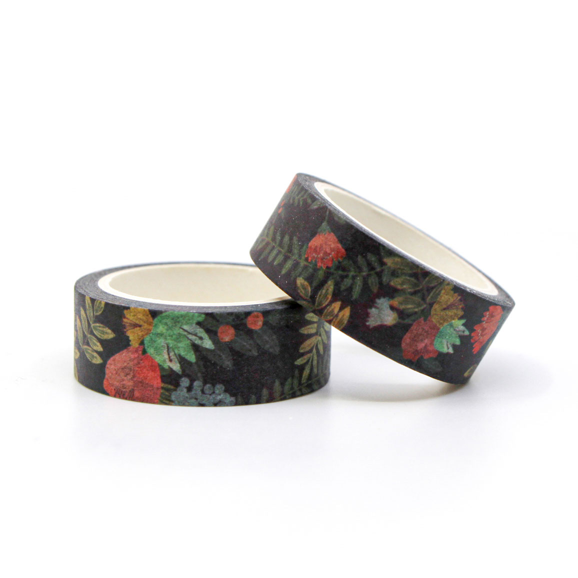 Bold floral pattern on black washi tape used in bullet journal spread