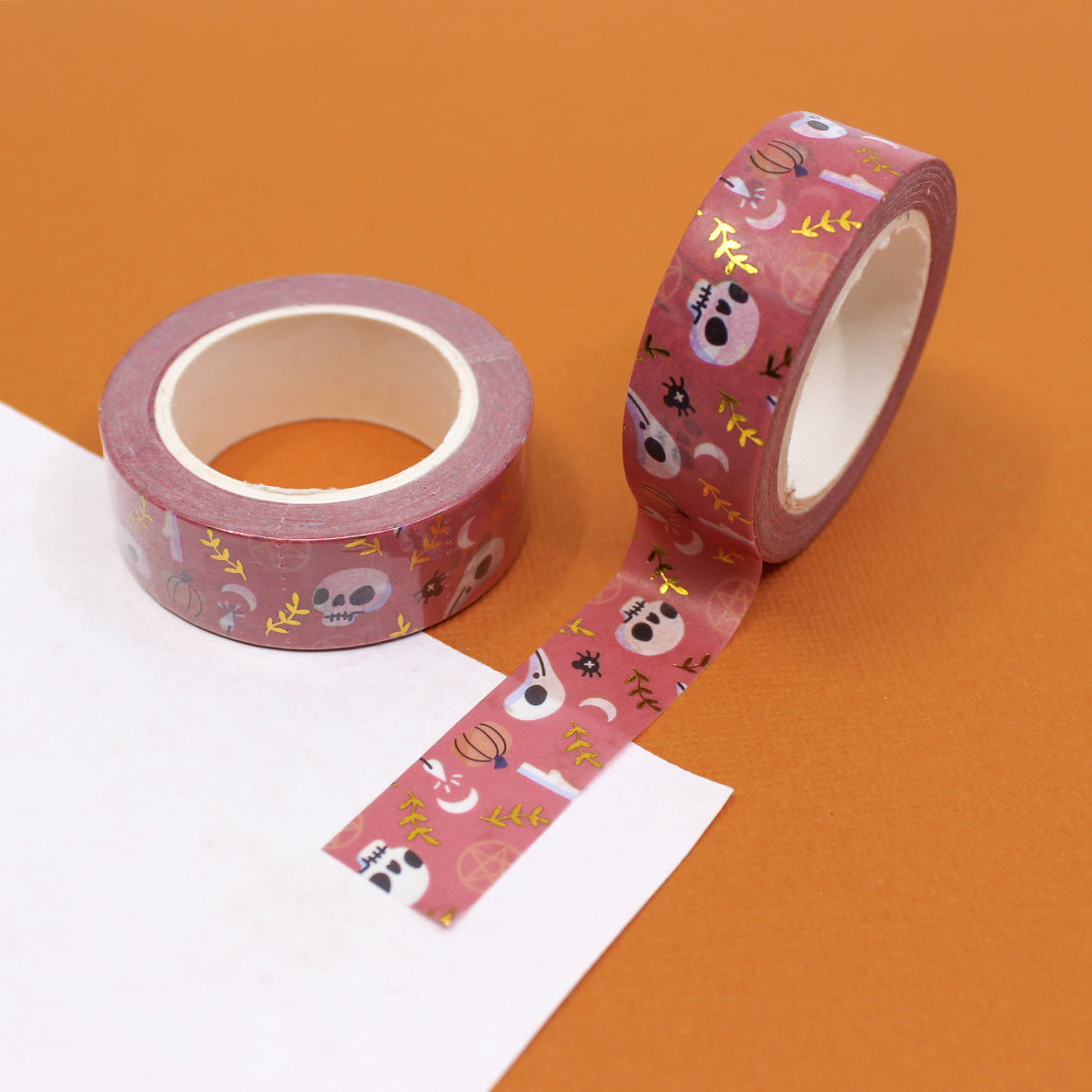 Brighten up Halloween with our Bright Pink Halloween Objects Washi Tape, adorned with a variety of playful Halloween-themed illustrations. Ideal for adding a colorful and festive touch to your projects. This tape is sold at BBB Supplies Craft Shop.