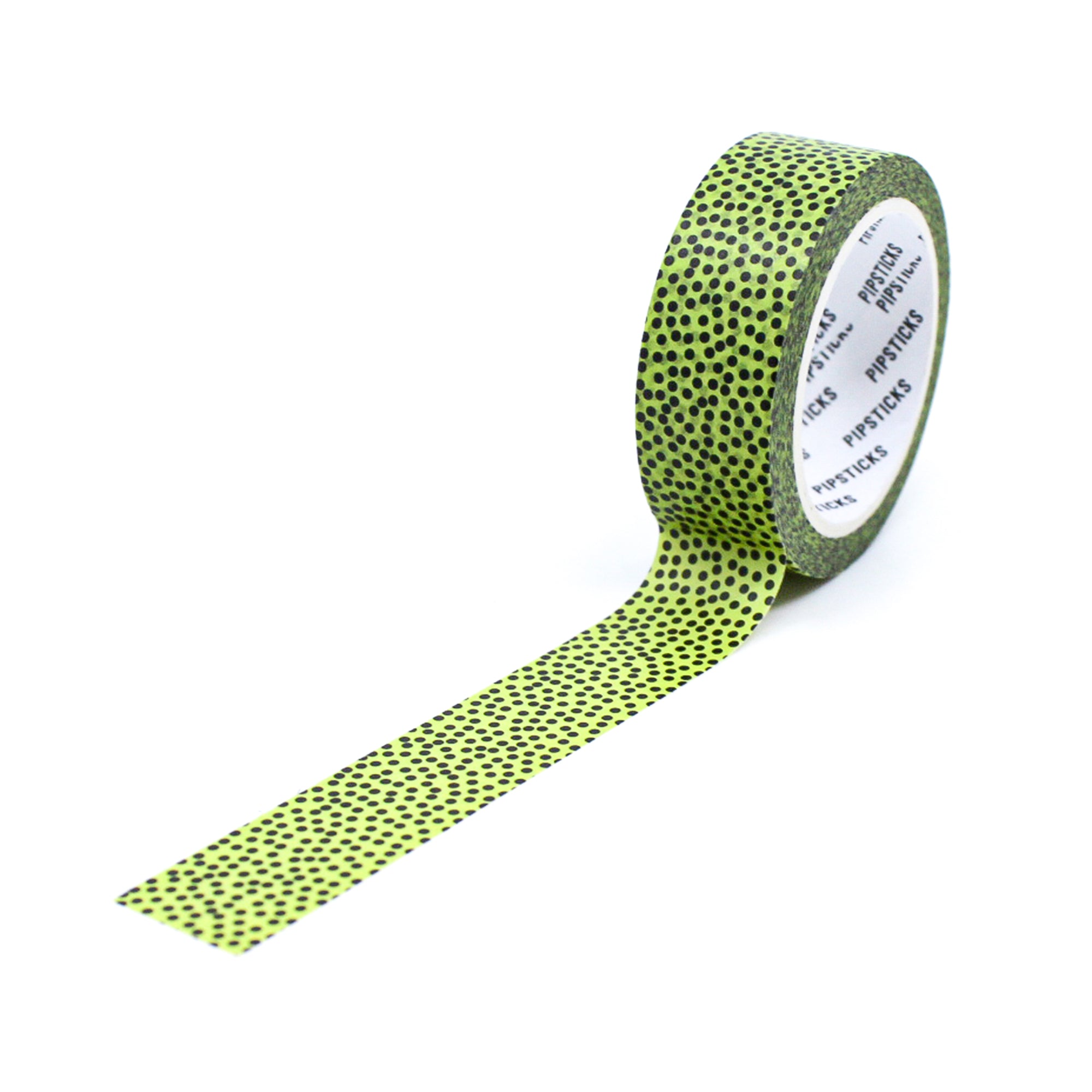 Spotted Lime Green Dots Pattern Washi Tape: Bright lime green tape featuring playful dot patterns, ideal for adding a pop of color and fun to your planners, journals, and DIY projects. This tape is from Pipsticks and sold at BBB Supplies Craft Shop.