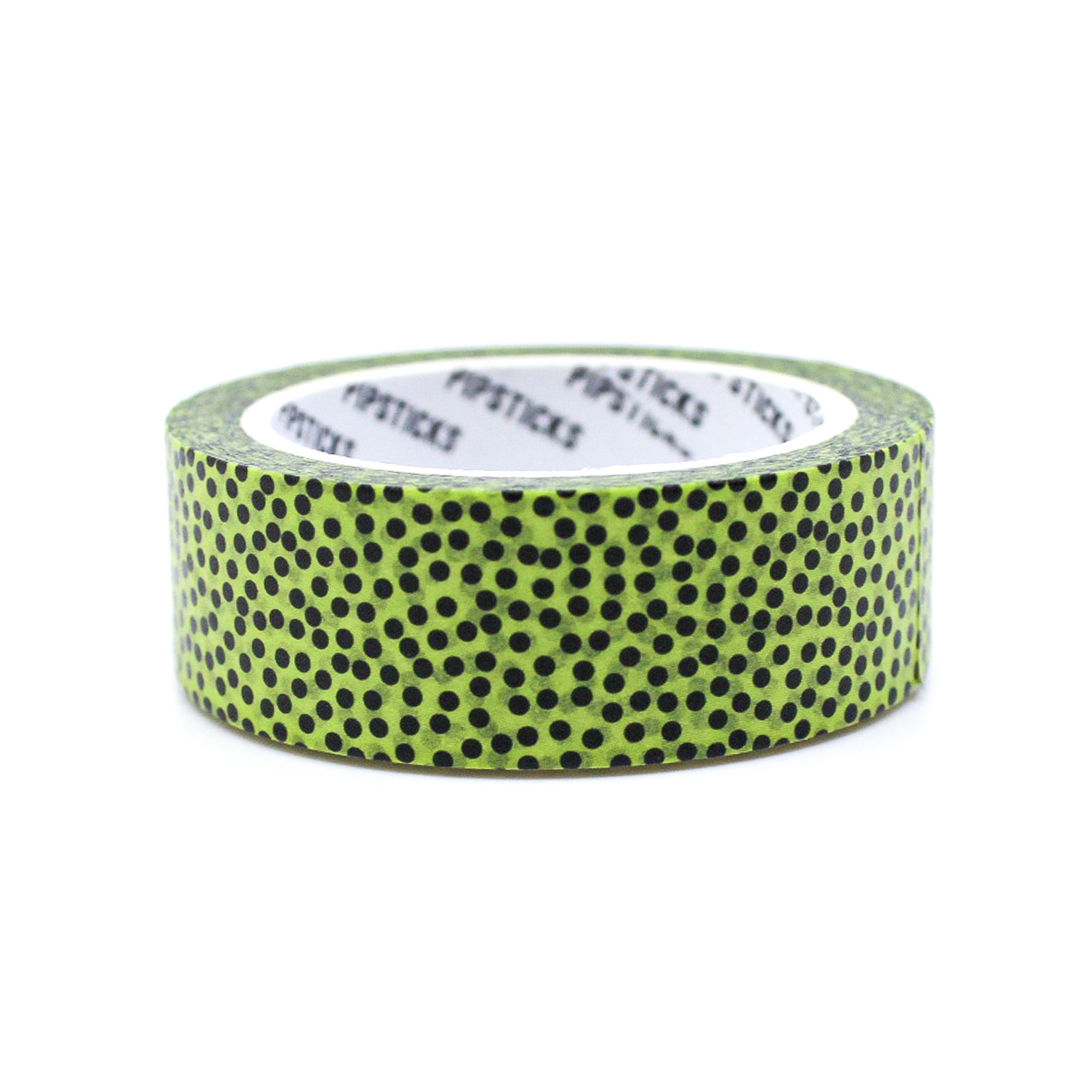 Spotted Lime Green Dots Pattern Washi Tape: Bright lime green tape featuring playful dot patterns, ideal for adding a pop of color and fun to your planners, journals, and DIY projects. This tape is from Pipsticks and sold at BBB Supplies Craft Shop.