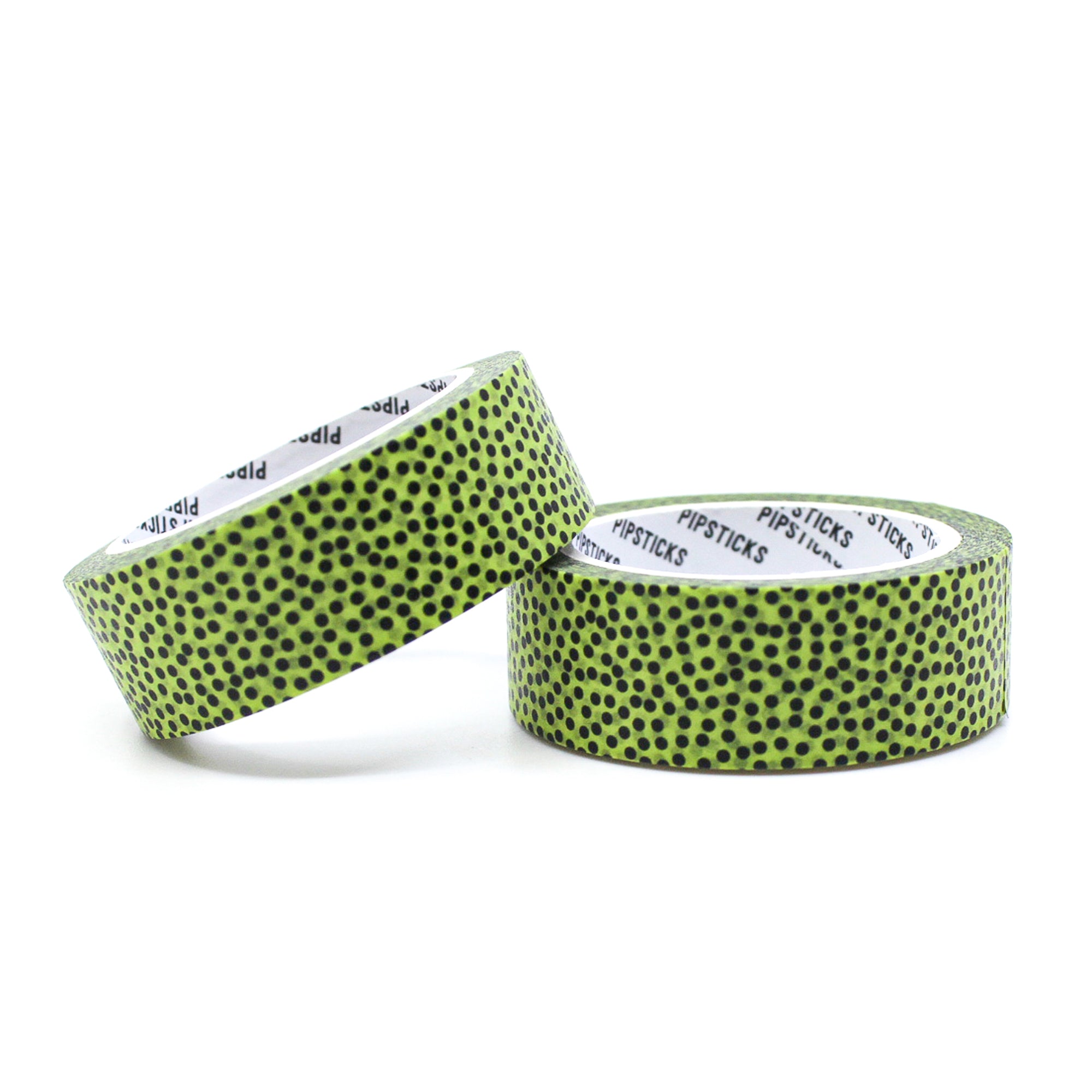Spotted Lime Green Dots Pattern Washi Tape: Bright lime green tape featuring playful dot patterns, ideal for adding a pop of color and fun to your planners, journals, and DIY projects. This tape is from Pipsticks and sold at BBB Supplies Craft Shop.