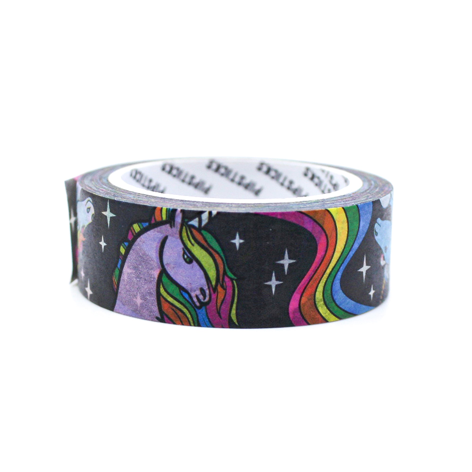 Add a magical touch to your projects with this vibrant washi tape featuring whimsical unicorns and colorful rainbows, perfect for planners, scrapbooks, and journals. This tape is from pipsticks and sold at BBB Supplies Craft Shop.