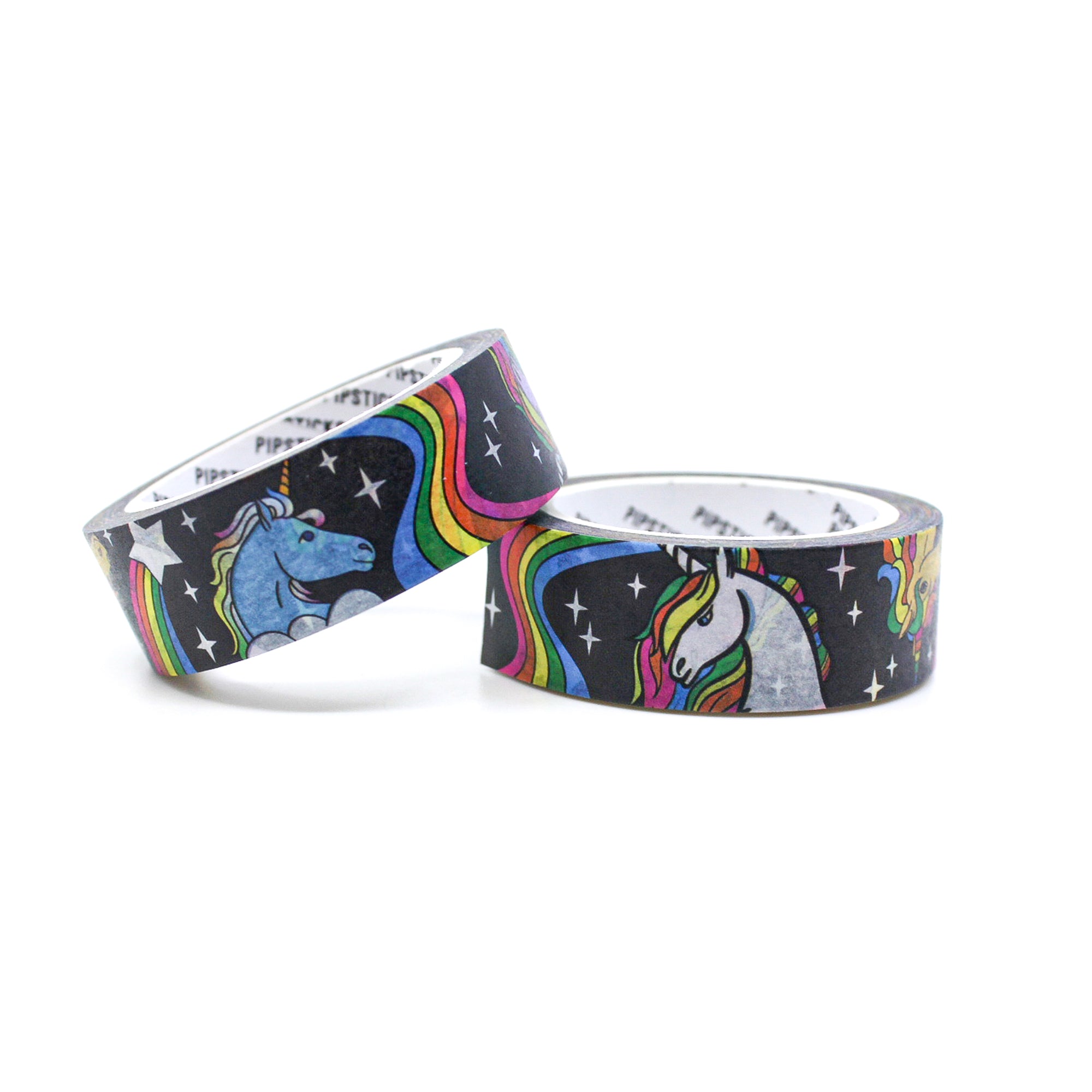 Add a magical touch to your projects with this vibrant washi tape featuring whimsical unicorns and colorful rainbows, perfect for planners, scrapbooks, and journals. This tape is from pipsticks and sold at BBB Supplies Craft Shop.