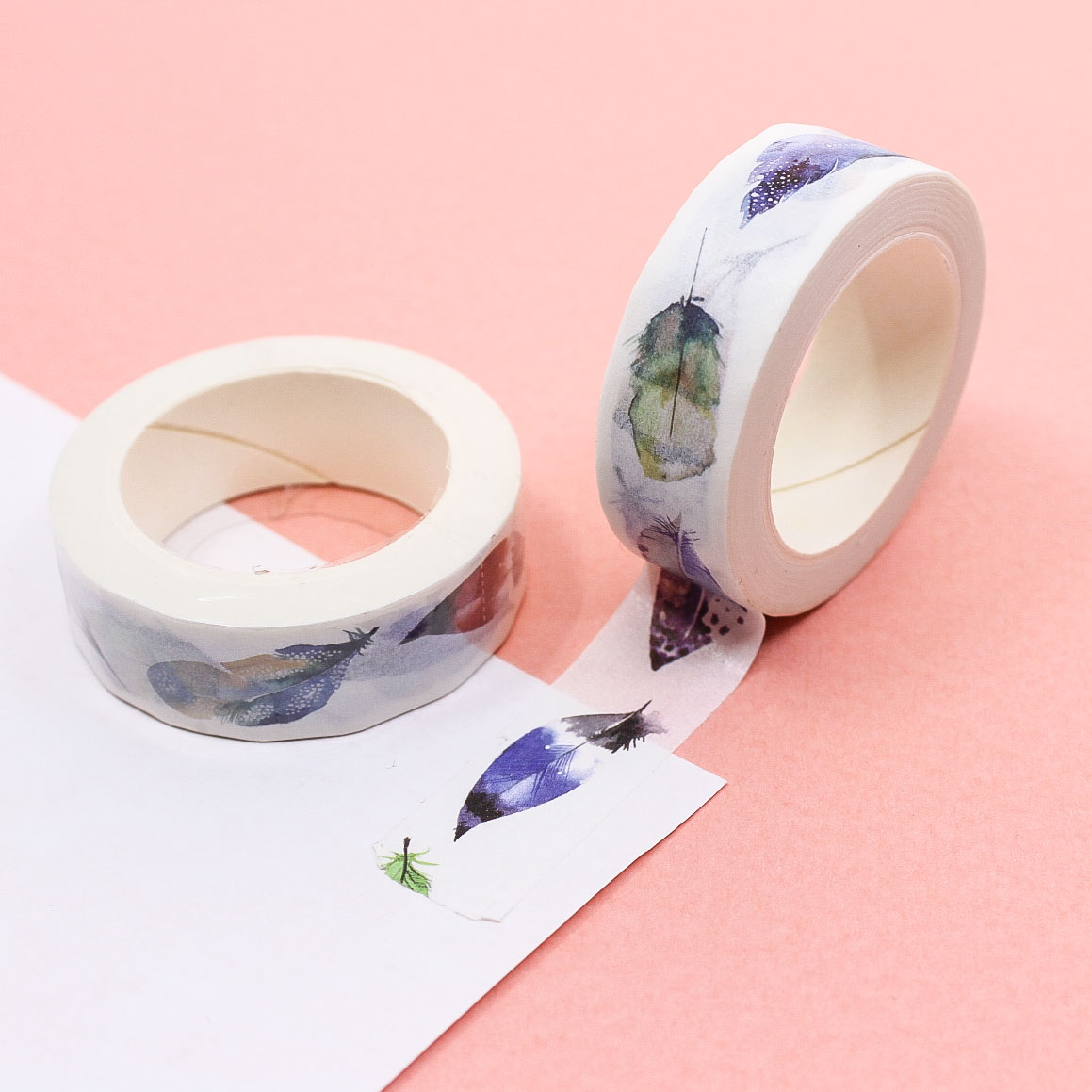 Feather pattern washi tape used for planner, scrapbooking, and craft decoration.