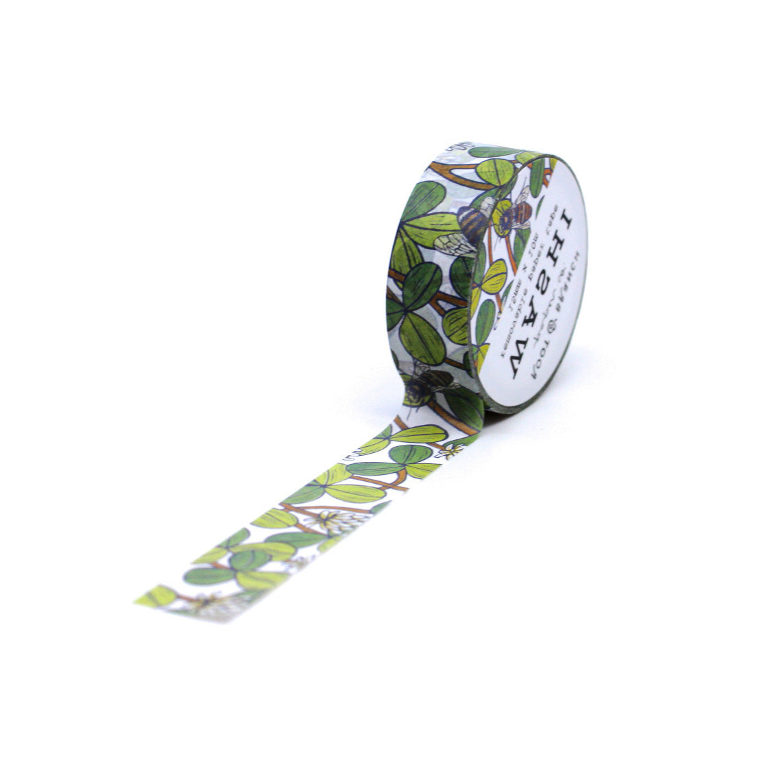 This White Clover Bee washi tape, featuring intricate illustrations of bees buzzing around delicate white clover flowers, this charming washi tape is perfect for adding a touch of whimsy and elegance to your planners, journals, or scrapbooks.