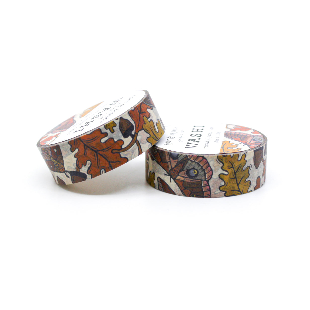 White Oak Autumn Butterflies Washi Tape, a captivating design with delicate butterflies amidst the colors of fall leaves, perfect for seasonal crafting. This washi is from Root & Branch Paper Co. and sold at BBB Supplies Craft Shop.