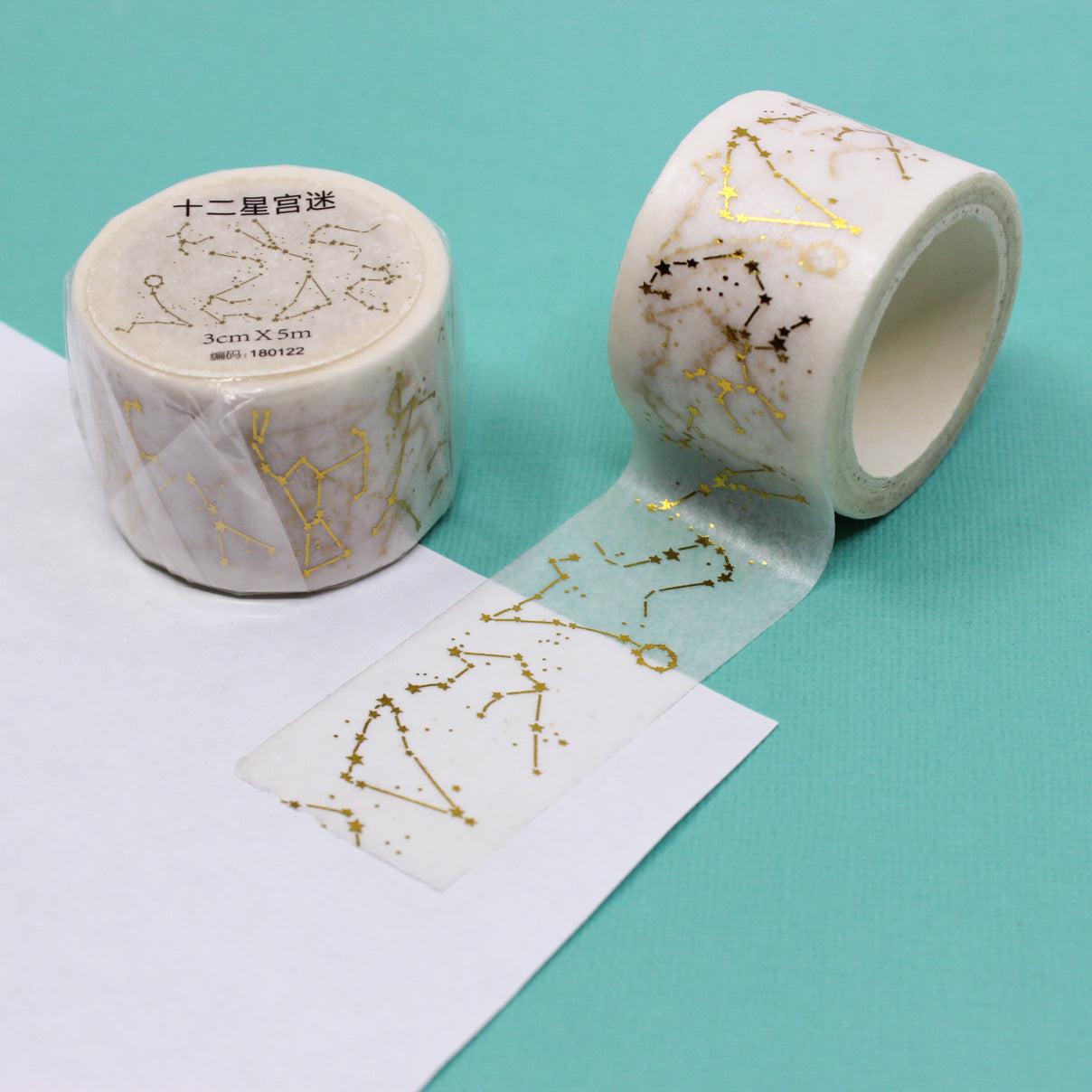 Illuminate your projects with our Wide Gold Foil Starry Night Sky Constellation Washi Tape, adorned with shimmering constellations in a luxurious gold finish. Ideal for adding a touch of celestial wonder to your crafts. This tape is sold at BBB Supplies Craft Shop.