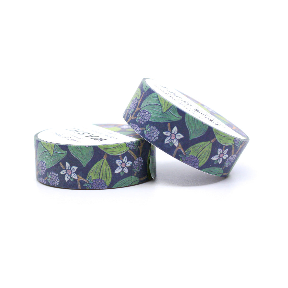 The Wild Blackberries and Foliage Washi Tape showcases a beautiful design of ripe blackberries intertwined with lush green foliage. This nature-inspired washi tape adds a touch of woodland charm and botanical elegance to your journaling, scrapbooking, or crafting projects.