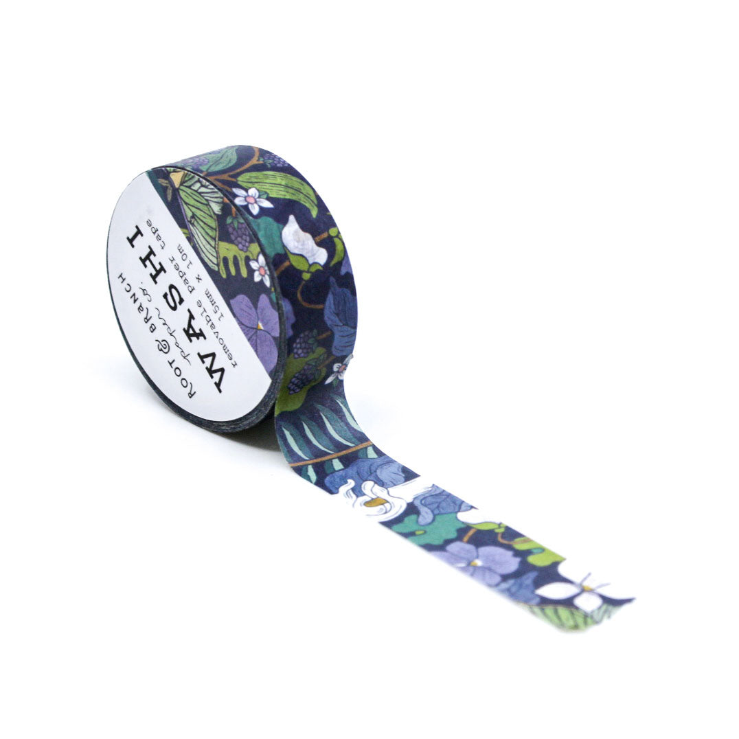This Woodland Bramble Washi Tape features an intricate design of twisted brambles and delicate leaves, evoking the serene beauty of a forest undergrowth. Perfect for nature lovers and outdoor-inspired projects, this washi tape adds a rustic, organic touch to journals, scrapbooks, and crafts
