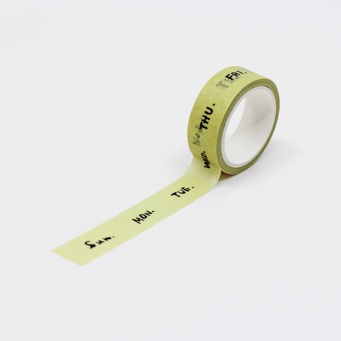 A vibrant Yellow Days of the Week Washi Tape featuring abbreviations for each day of the week. The tape adds a playful and organized touch to scheduling and planning, providing a pop of cheerful color to your planner or calendar. This tape is sold exclusively at BBB Supplies Craft Shop.