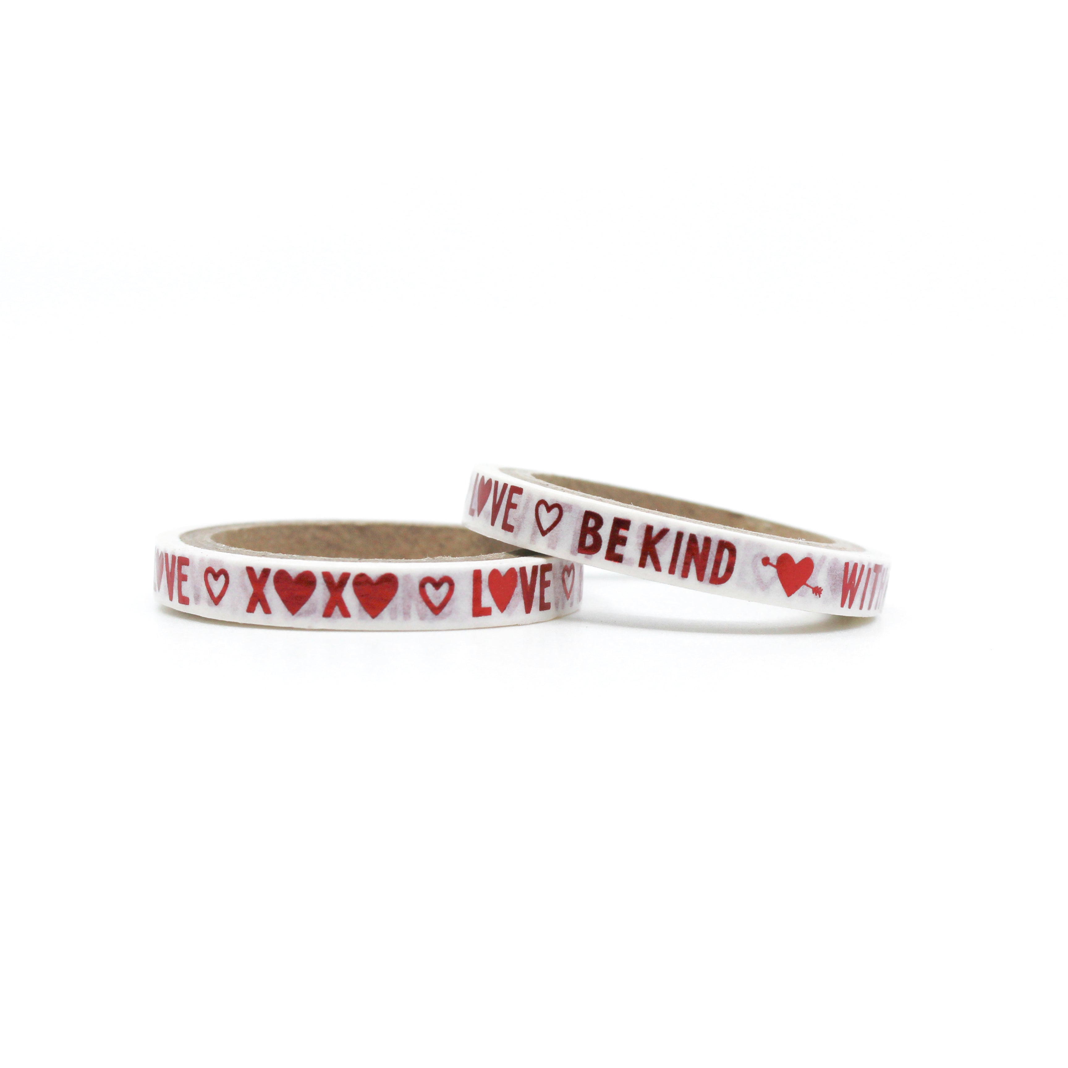This is a roll of red self affirmation of be kind with white background washi tapes from BBB Supplies Craft Shop