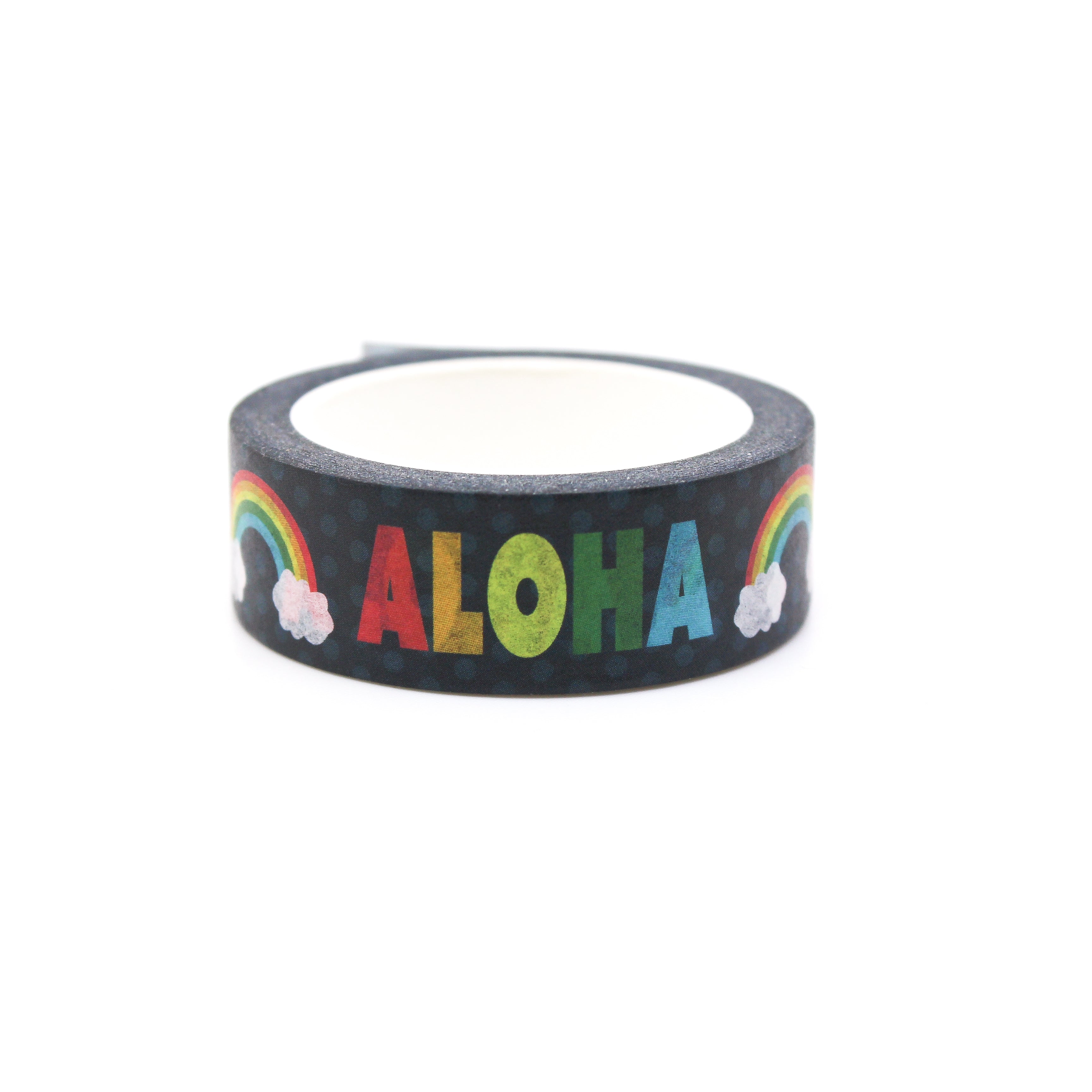 This is a greeting of rainbow design of aloha text washi tape from BBB Supplies Craft Shop