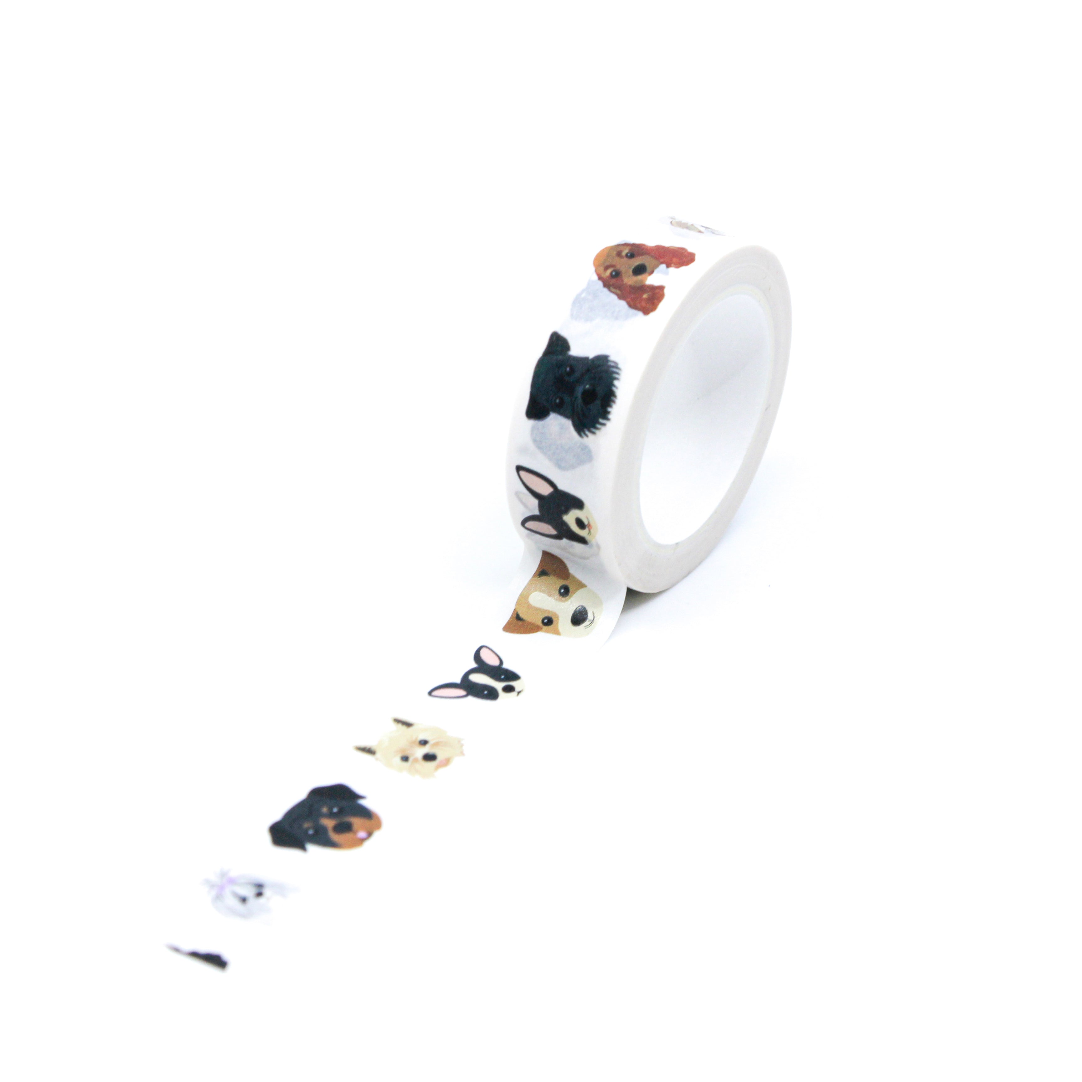 This is a full pattern repeat view of cute dog faces washi tape from BBB Supplies Craft Shop