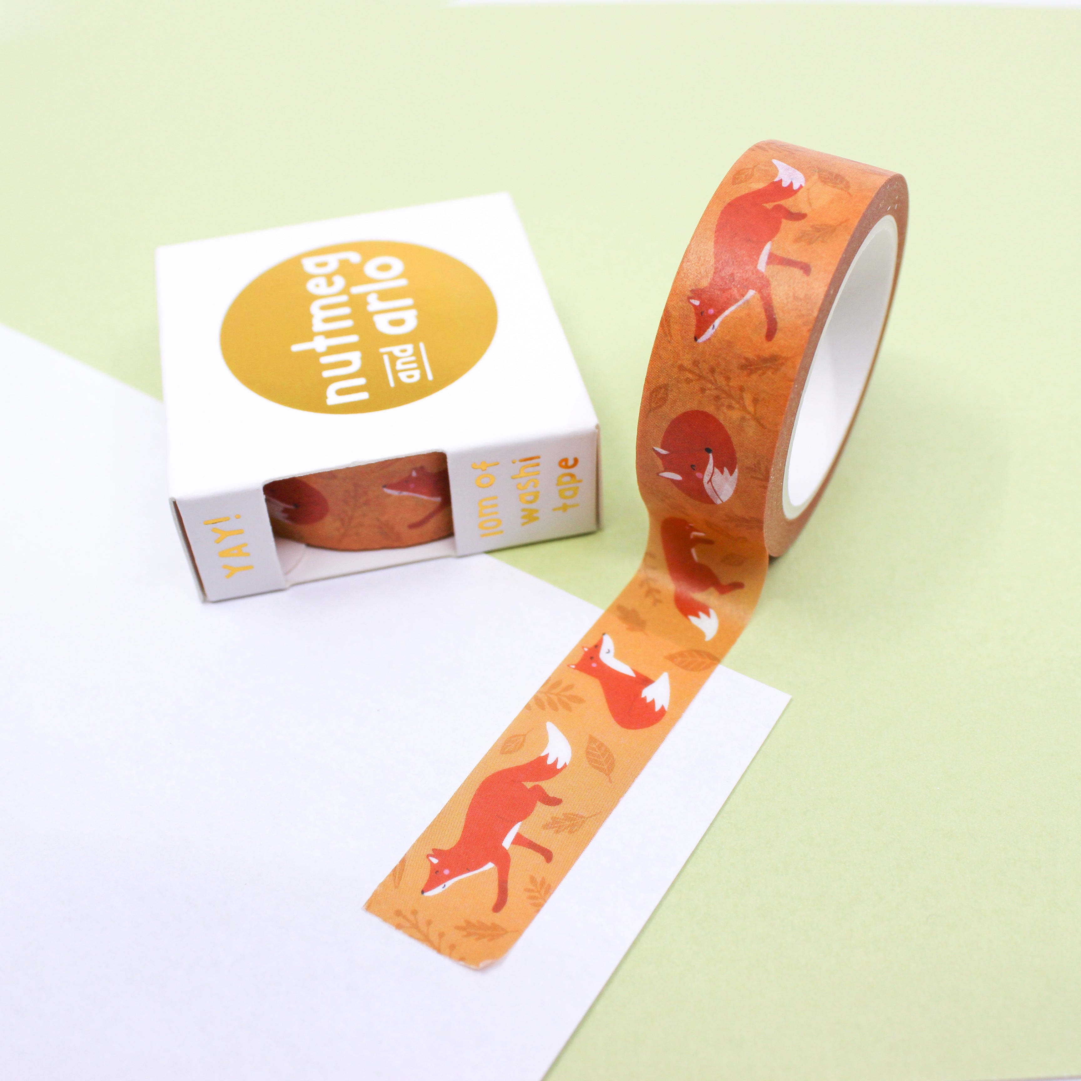 This is an orange autumn fox washi tape from BBB Supplies Craft Shop