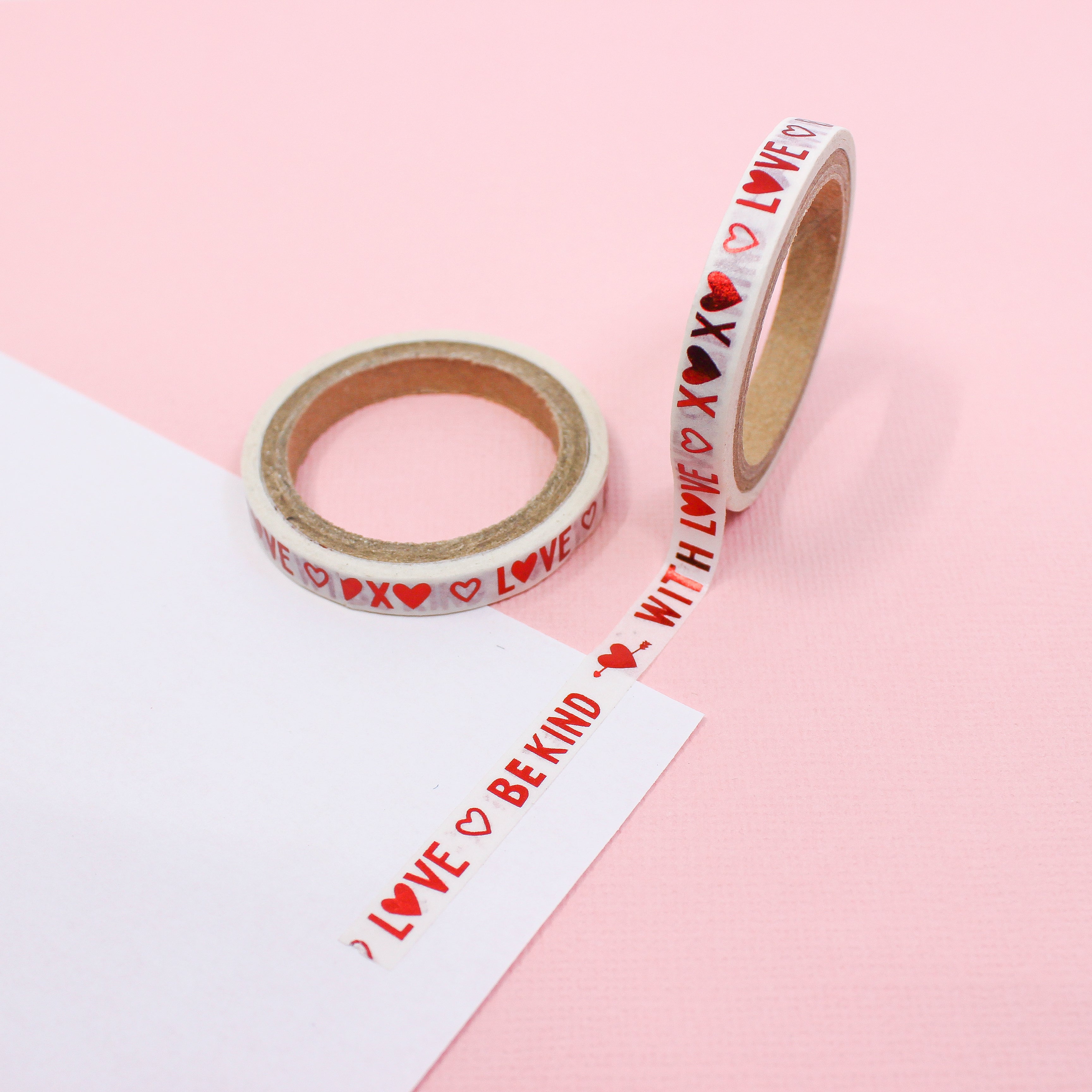 This is a be kind, love, XOXO themed washi tape from BBB Supplies Craft Shop