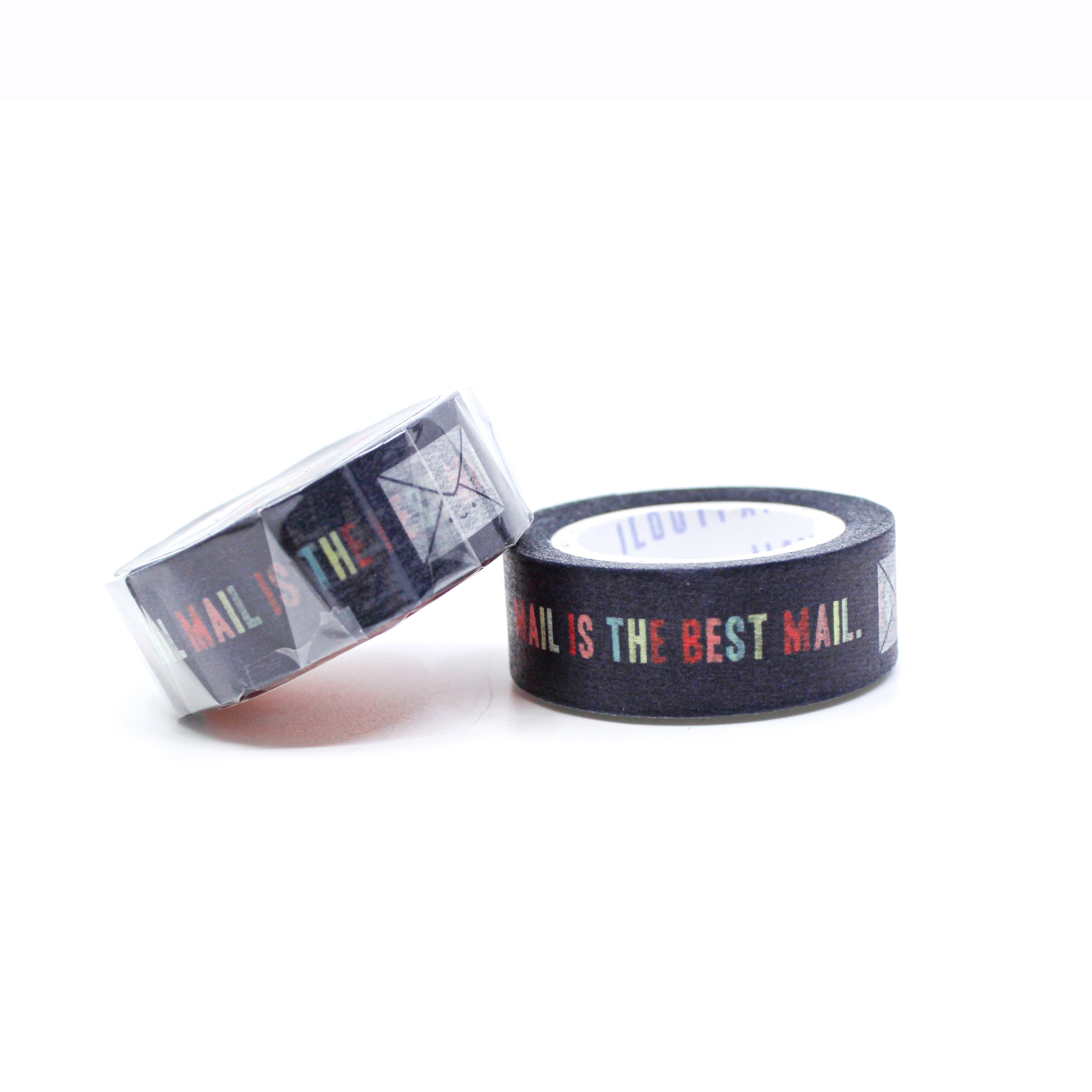 This is a roll of white envelope and rainbow color letters of snail mail washi tapes from BBB Supplies Craft Shop