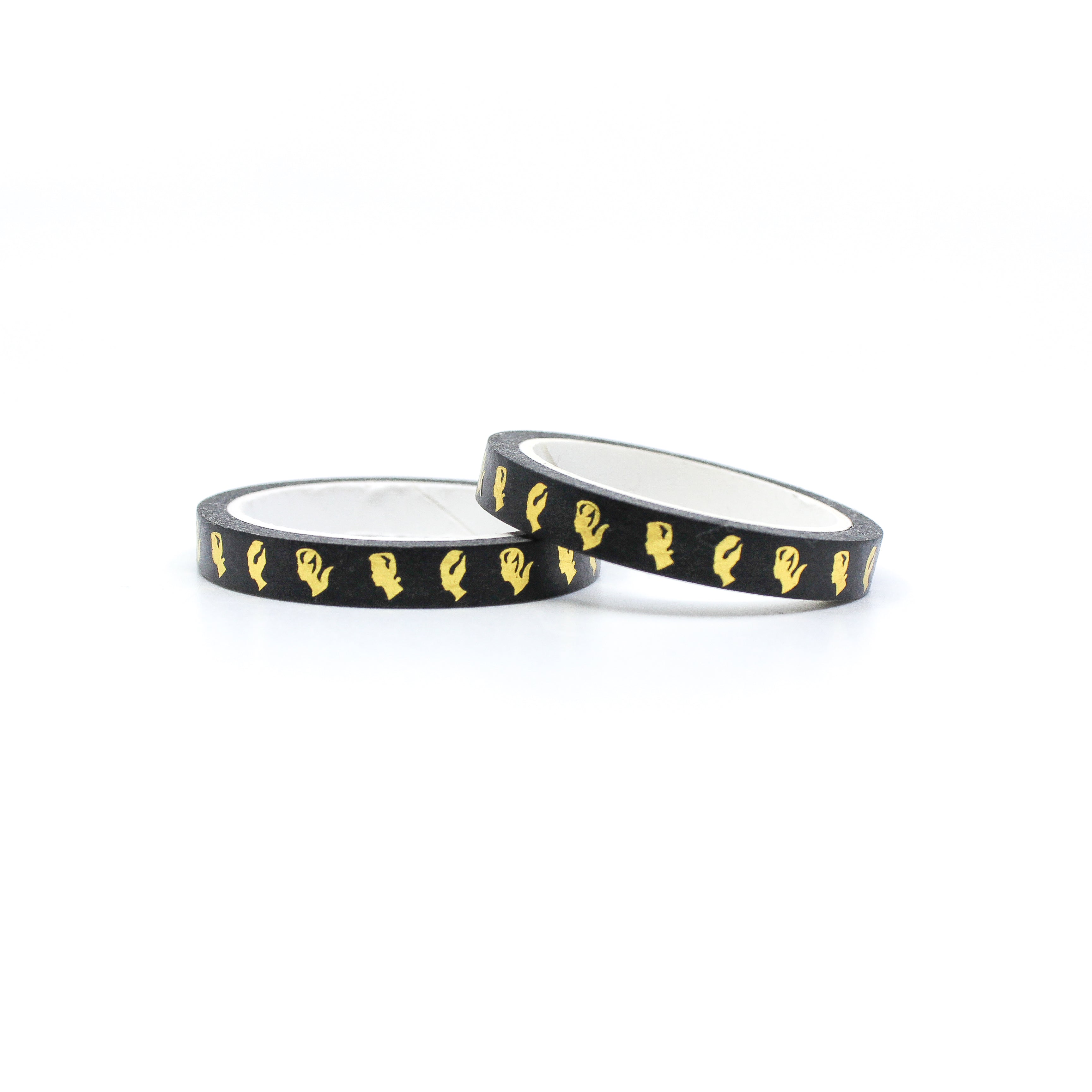 This is a Halloween black and gold background of frankenstein themed view of washi tapes from BBB Supplies Craft Shop