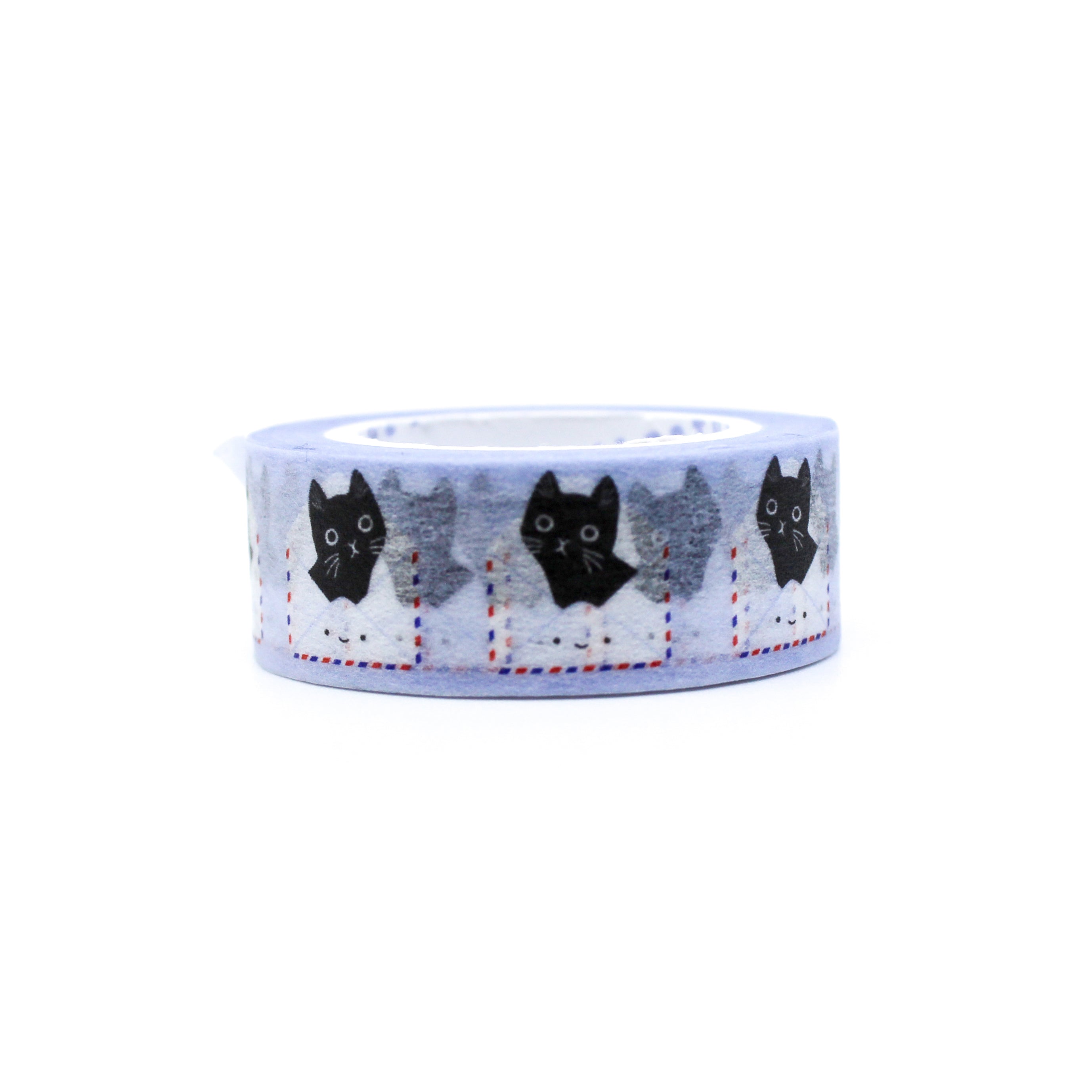 This is a cute Halloween black cat with snail mail themed envelope view of washi tape from BBB Supplies Craft Shop