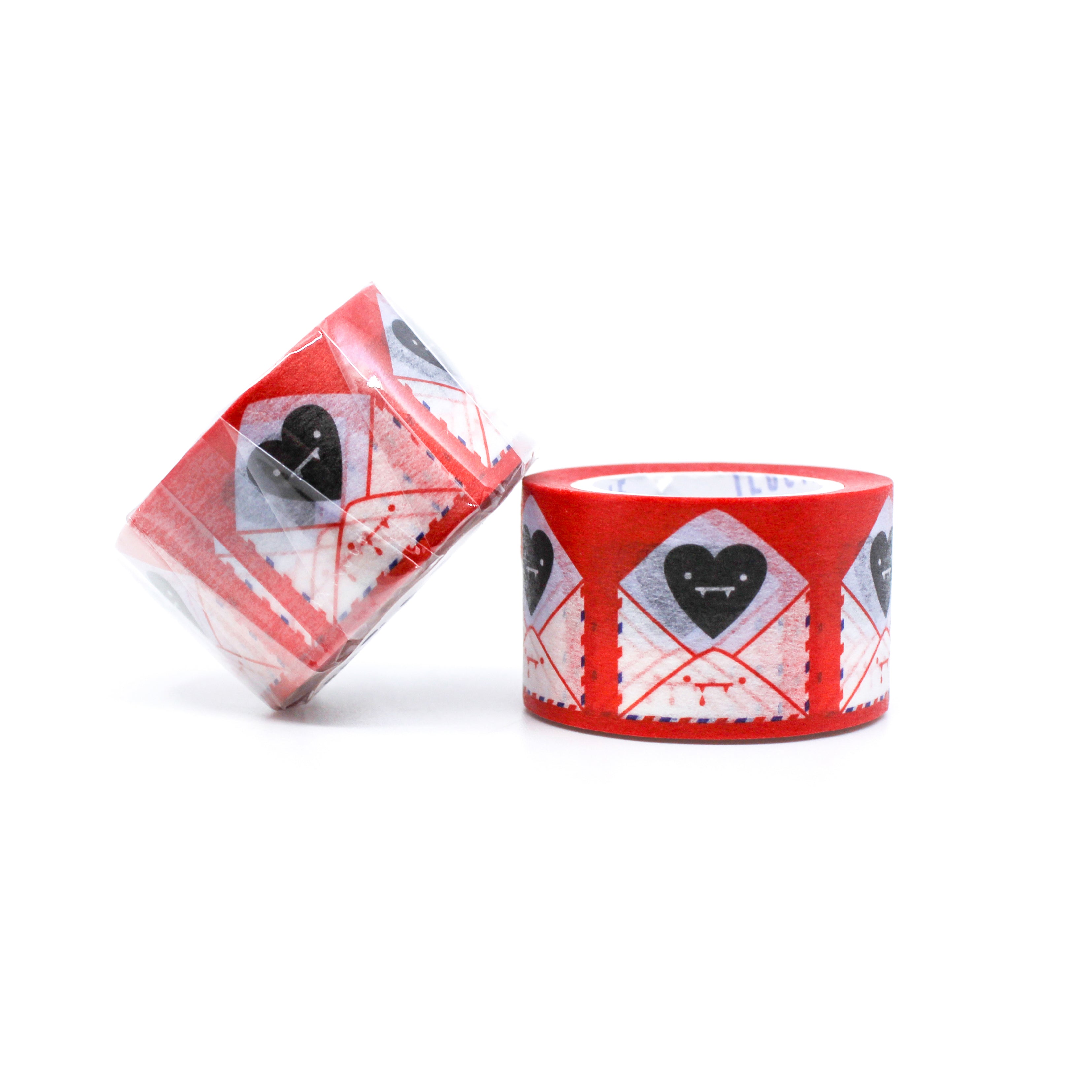 This is a roll of black heart and red snail mail Halloween Themed washi tapes from BBB Supplies Craft Shop