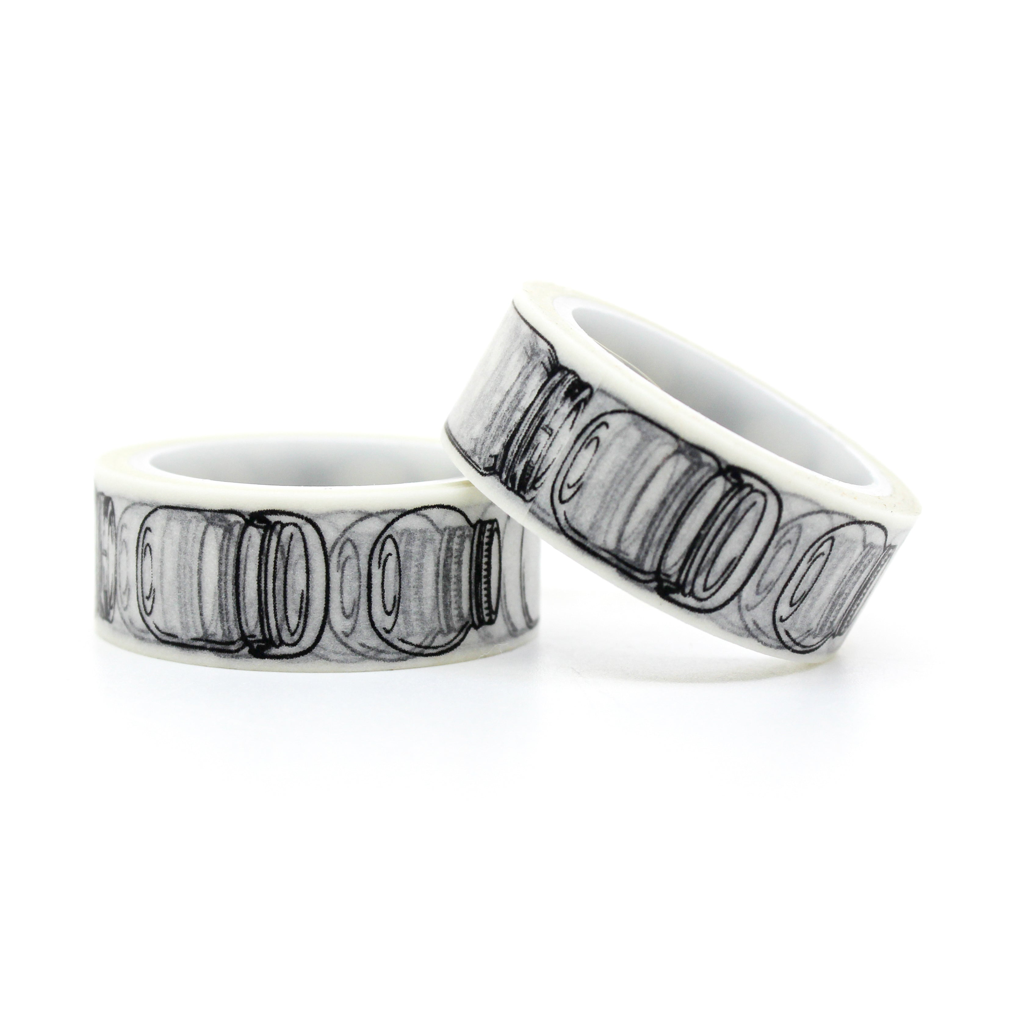 This is a roll of black and white style of jars washi tape for your habit trackers from BBB Supplies Craft Shop