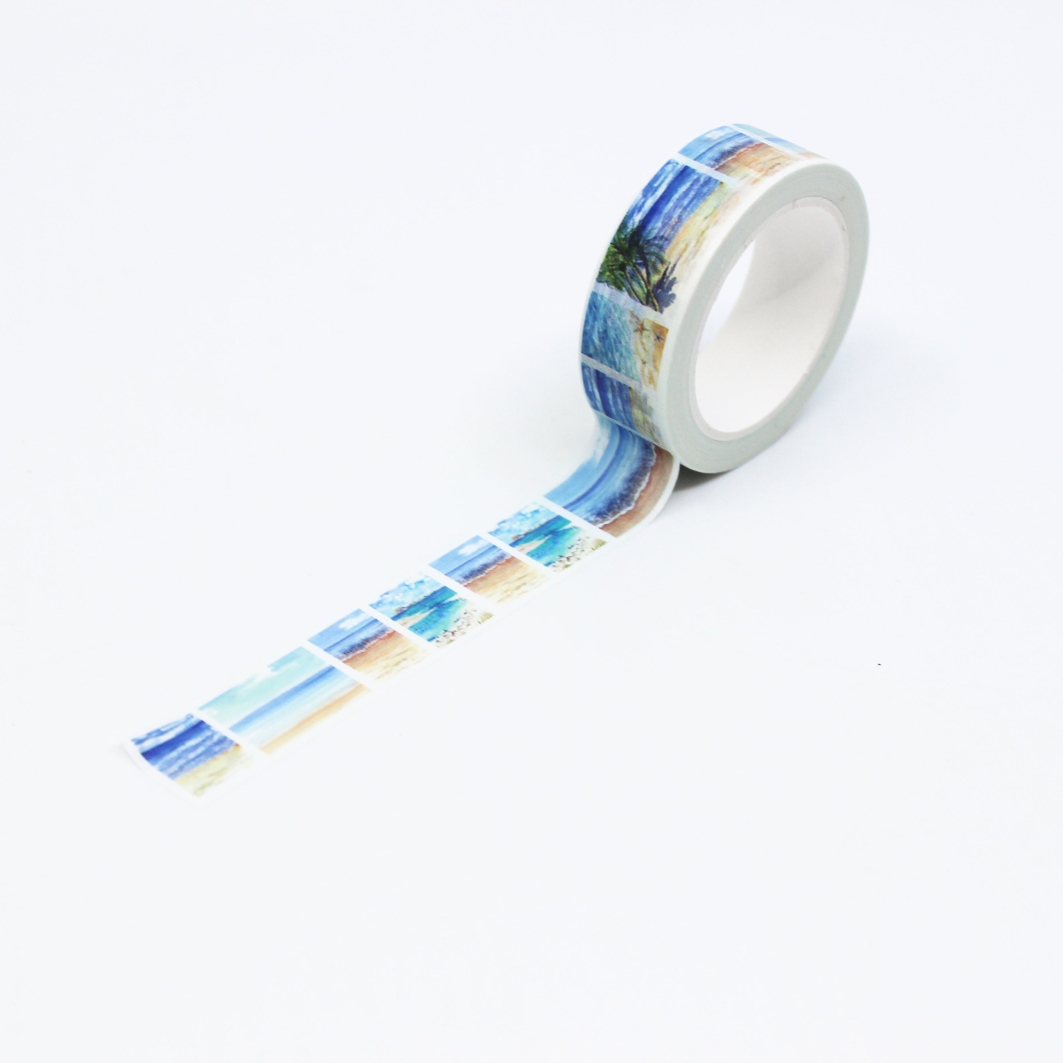 This is a full pattern repeat view of scenes themed washi tape from BBB Supplies Craft Shop