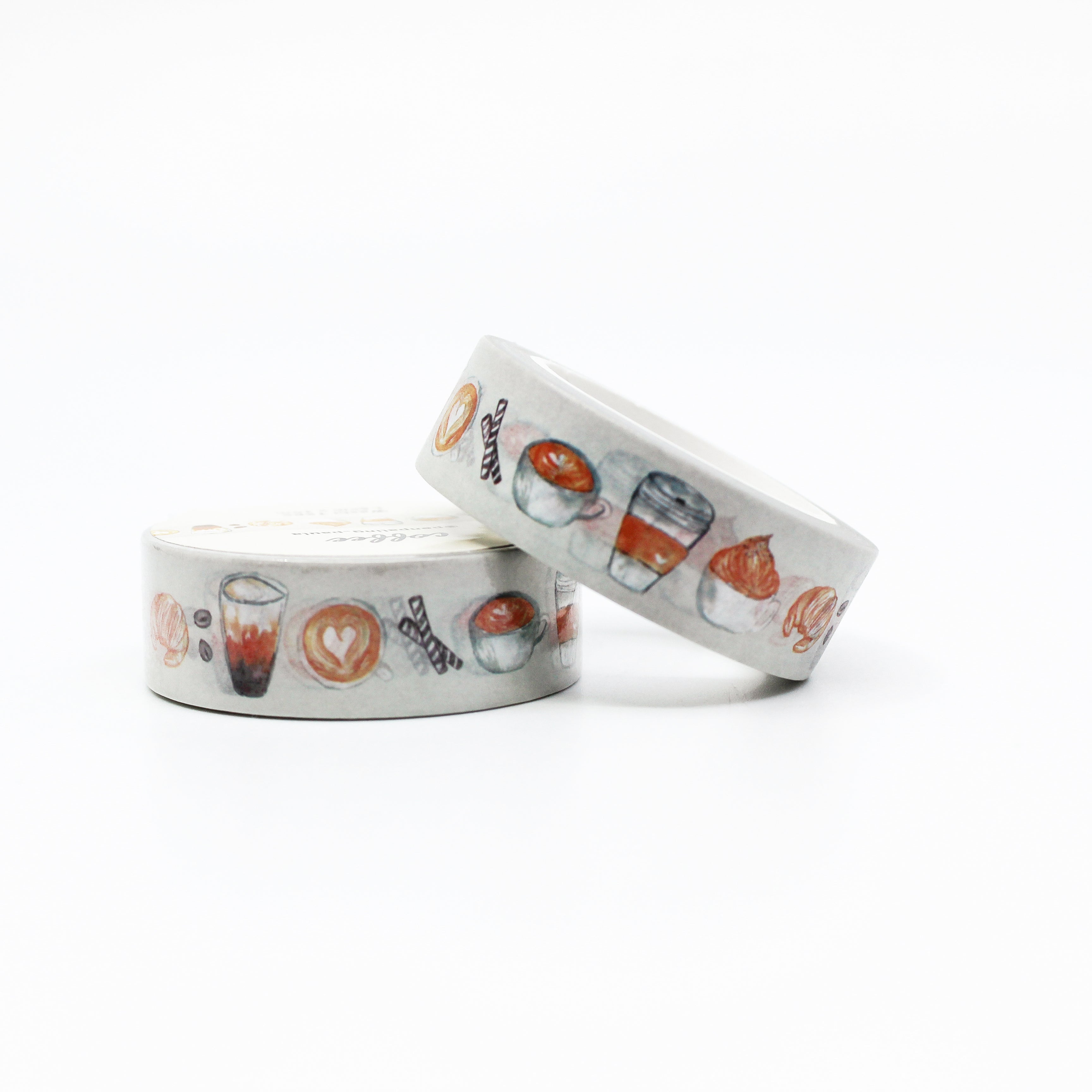 This is a photo of different hot and iced coffee in a mugs themed view of washi tapes from BBB Supplies Craft Shop