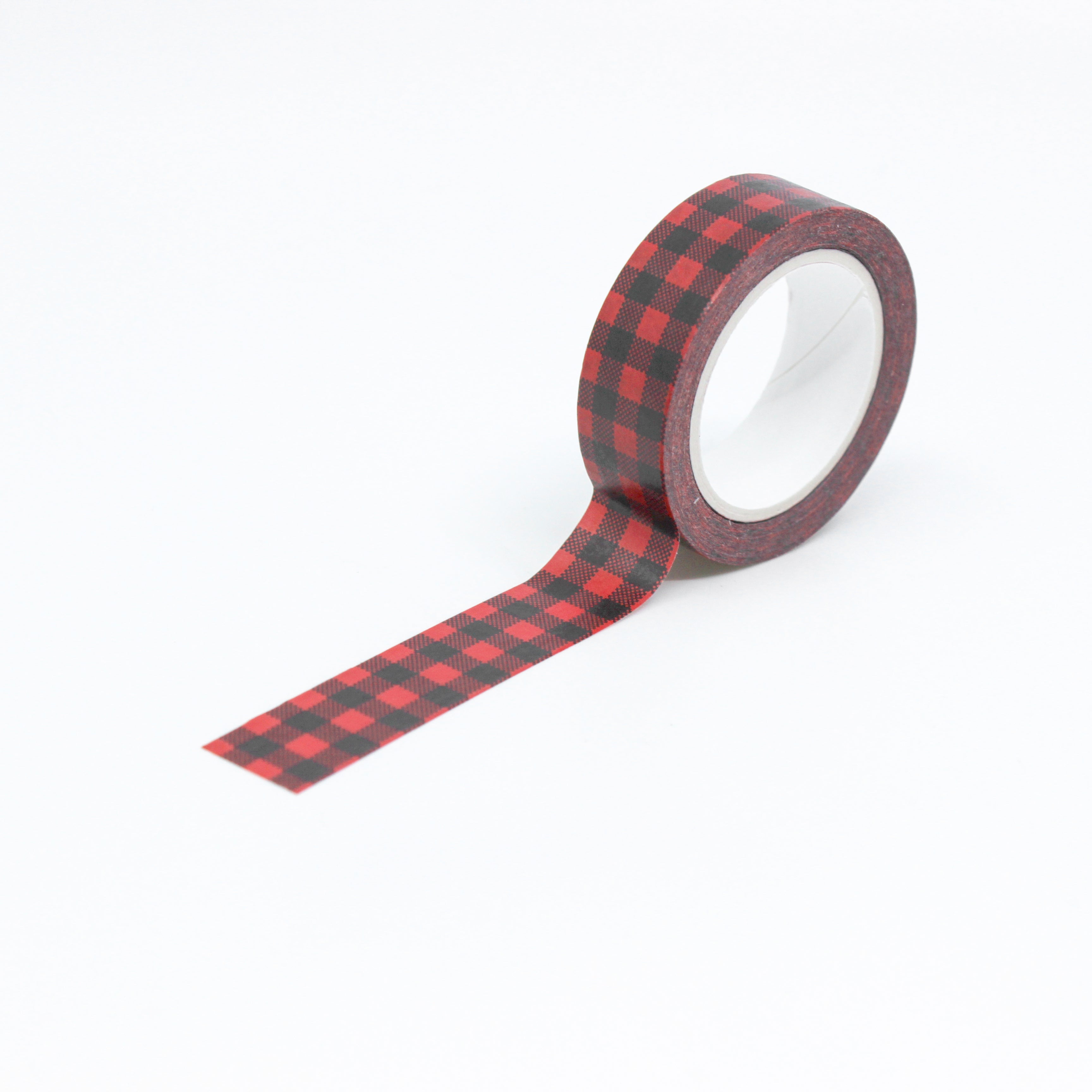 This is a repeat full pattern view winter black and red buffalo checkered plaid pattern washi tape from BBB Supplies Craft Shop