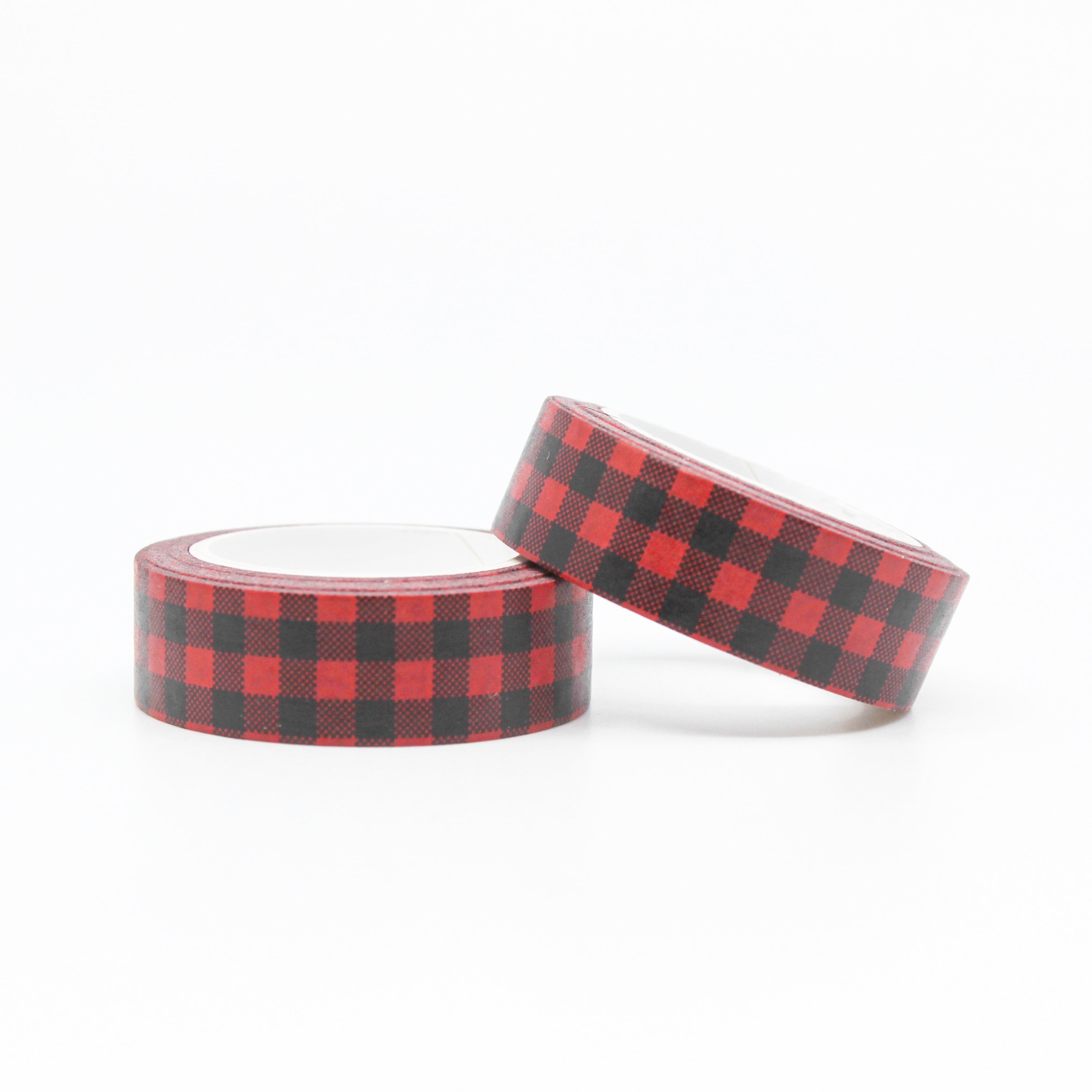 This is a winter flannel black and red buffalo checkered plaid pattern washi tape from BBB Supplies Craft Shop for Journal Supplies, Scrapbooking washi tapes from BBB Supplies Craft Shop