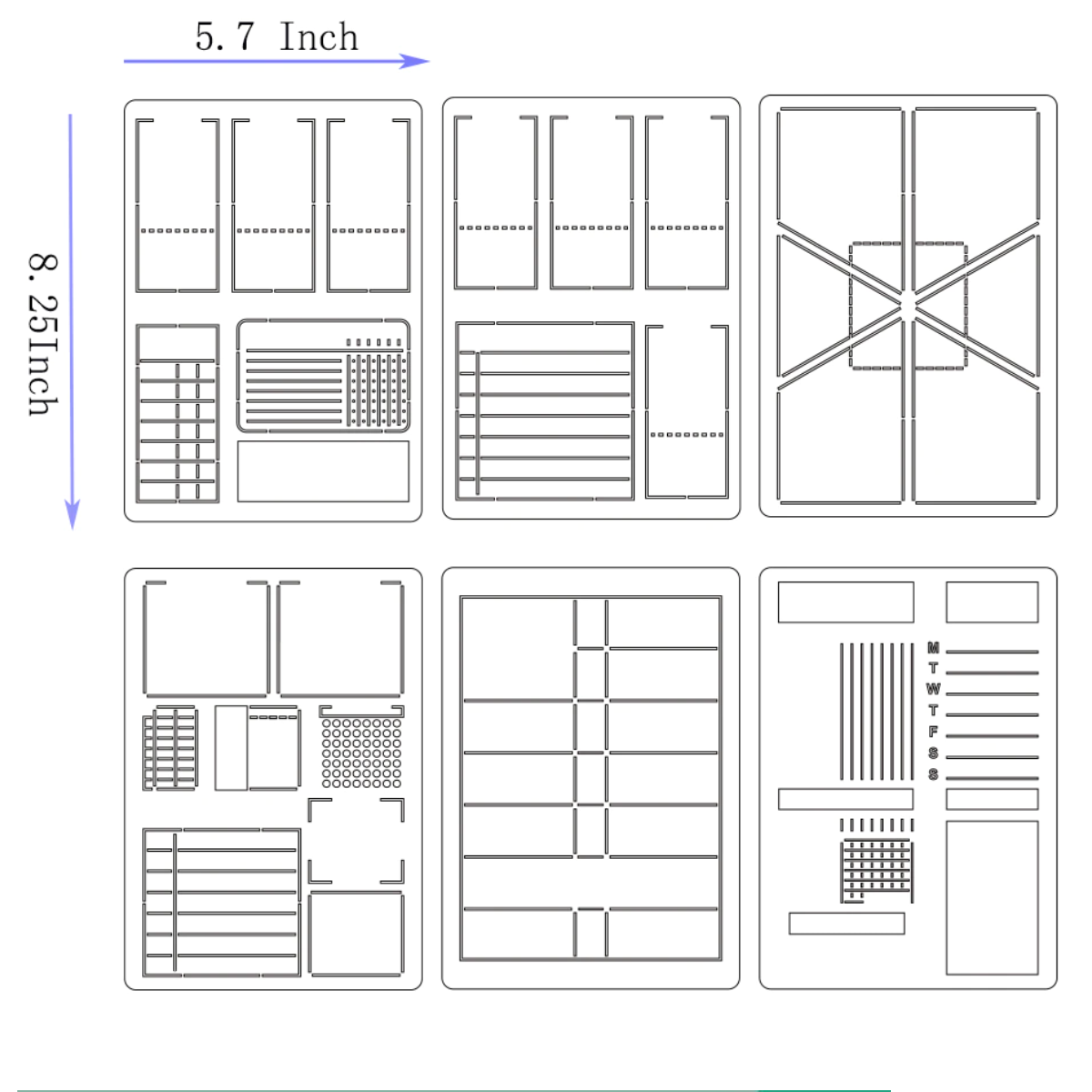 This is a photo of our Journaling Stencils for weekly spread 1 sold at BBB Supplies.