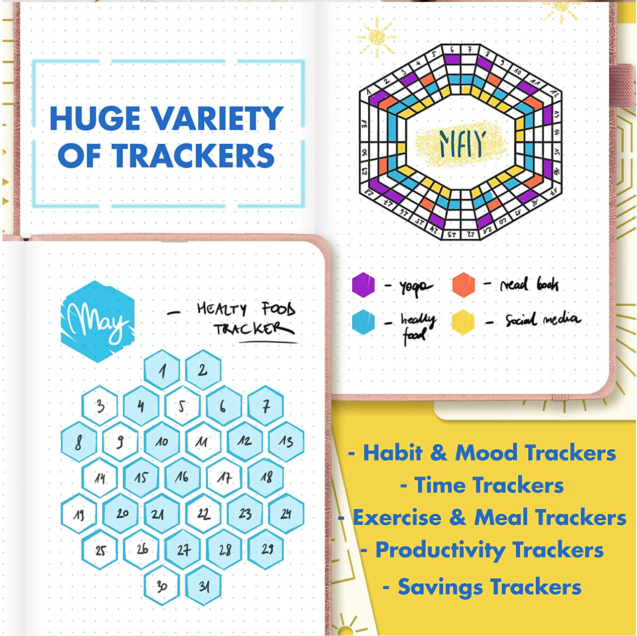 This is a photo of our easy to use Journaling Stencils sold at BBB Supplies. This set has great options for your habit tracker, meal trackers, Productivity Tracker and to do lists.