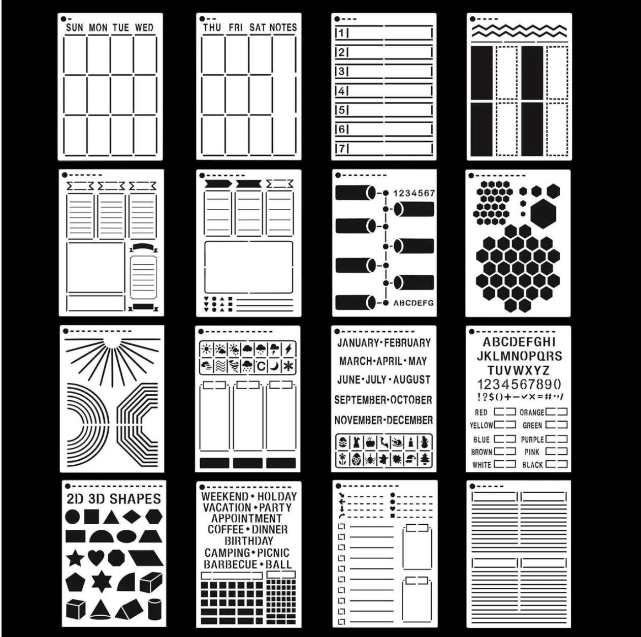 16 Piece Journaling Spread Stencils Set