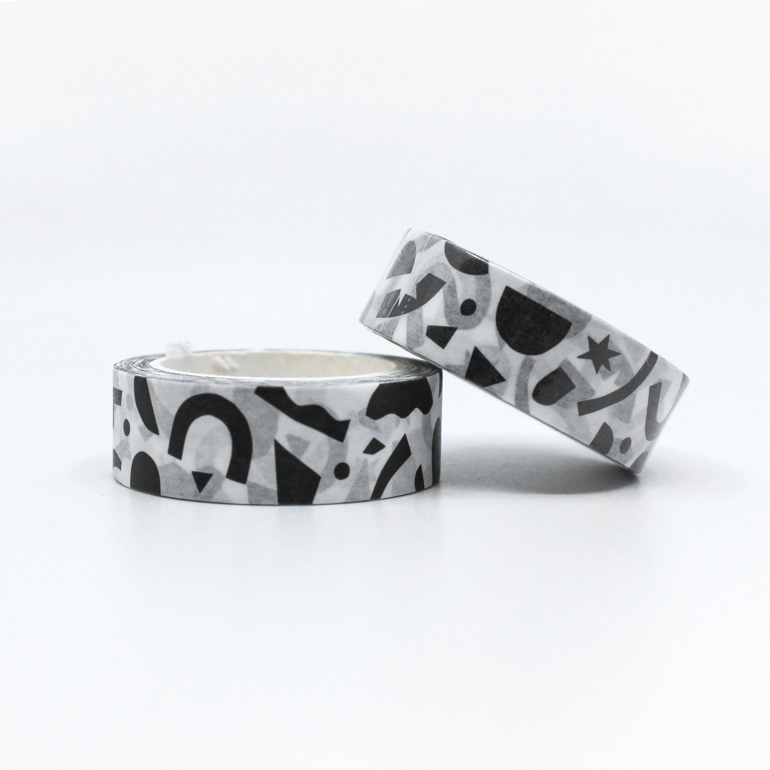 This photo is of a black and white geometric shapes confetti washi tape from BBB Supplies Craft SHop