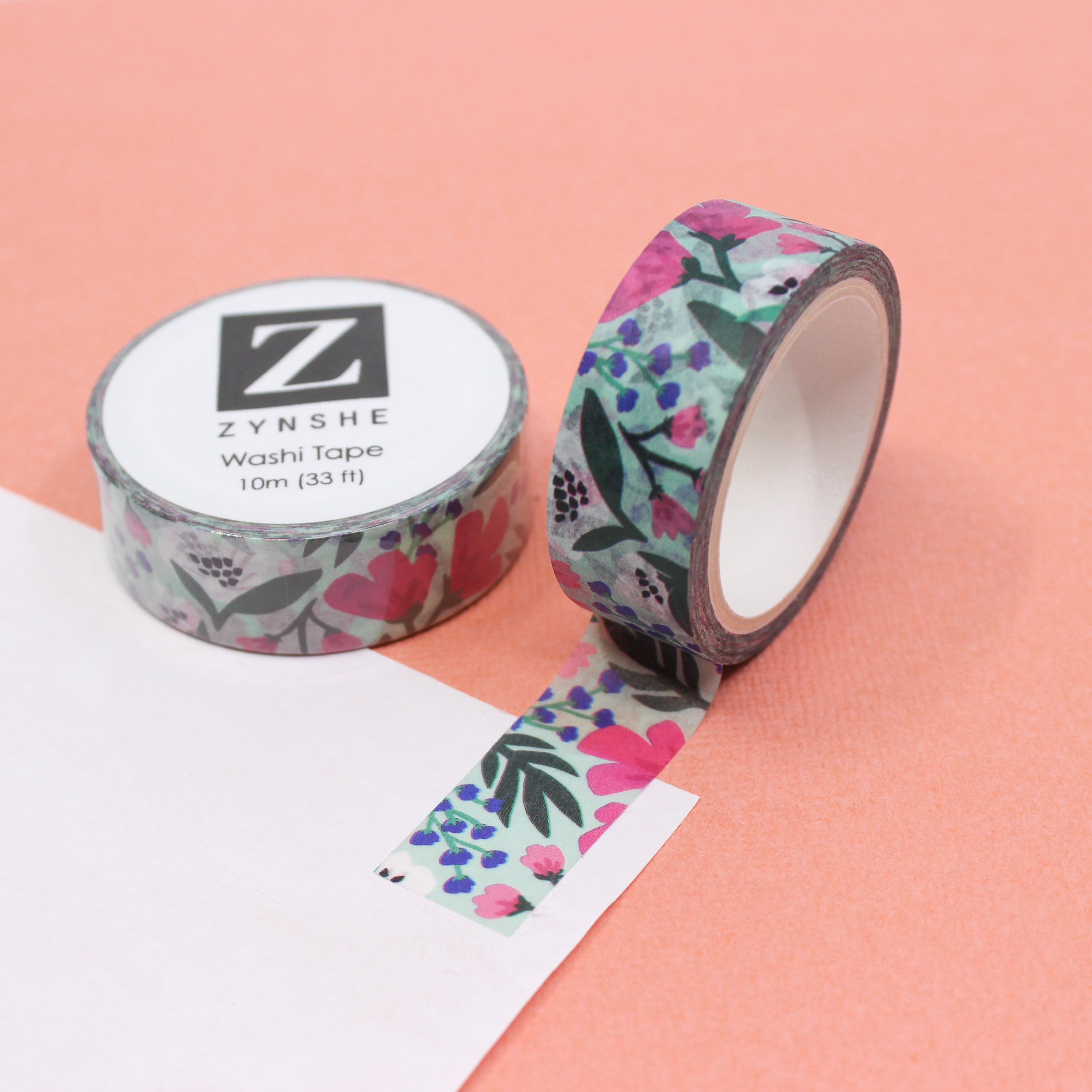 Elegant Blue and Pink Floral tape from Zynshe that is perfect for gift wrap, craft projects or journaling sold at BBB Supplies Craft Shop.