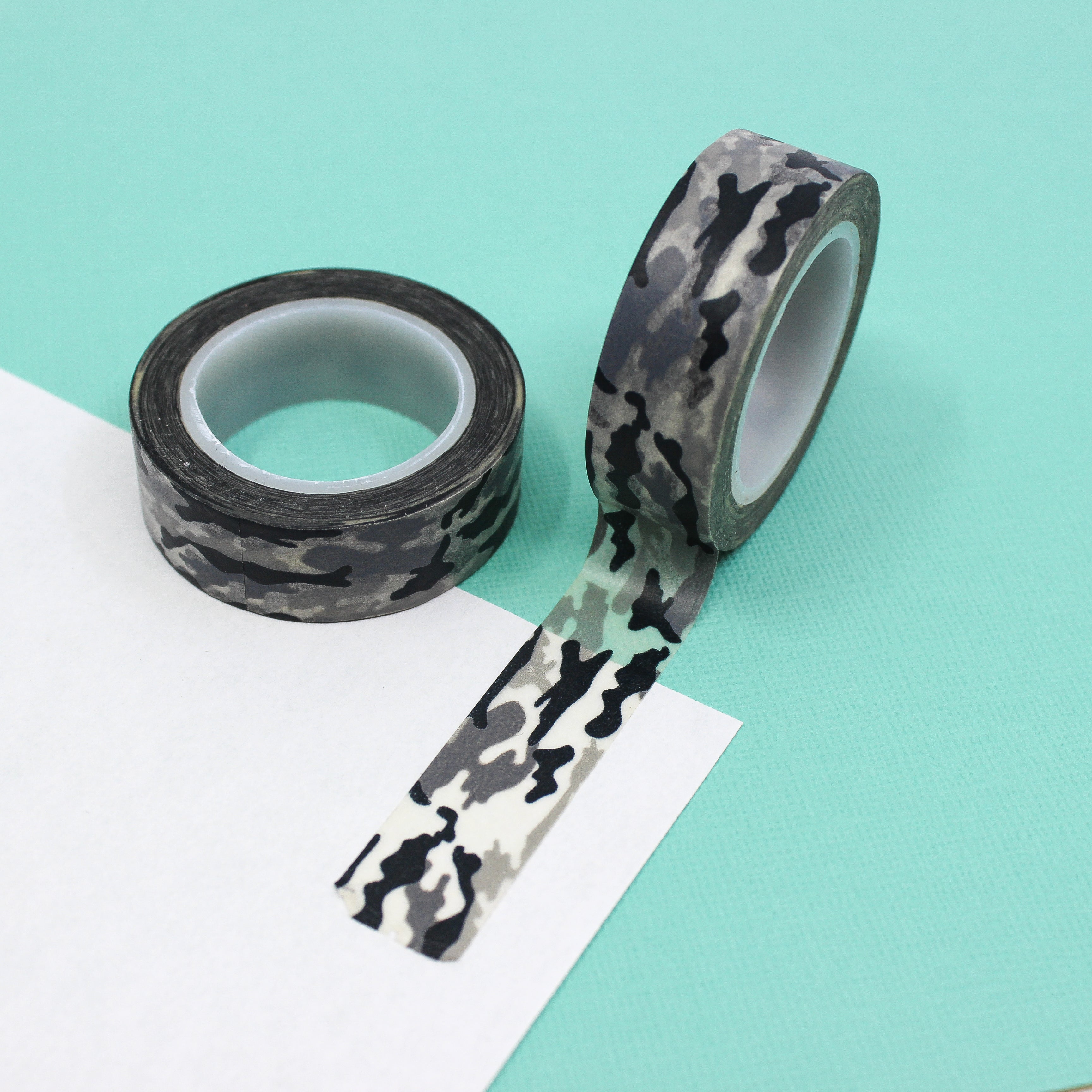 This is a black and white camouflage themed washi tape from BBB Supplies Craft Shop
