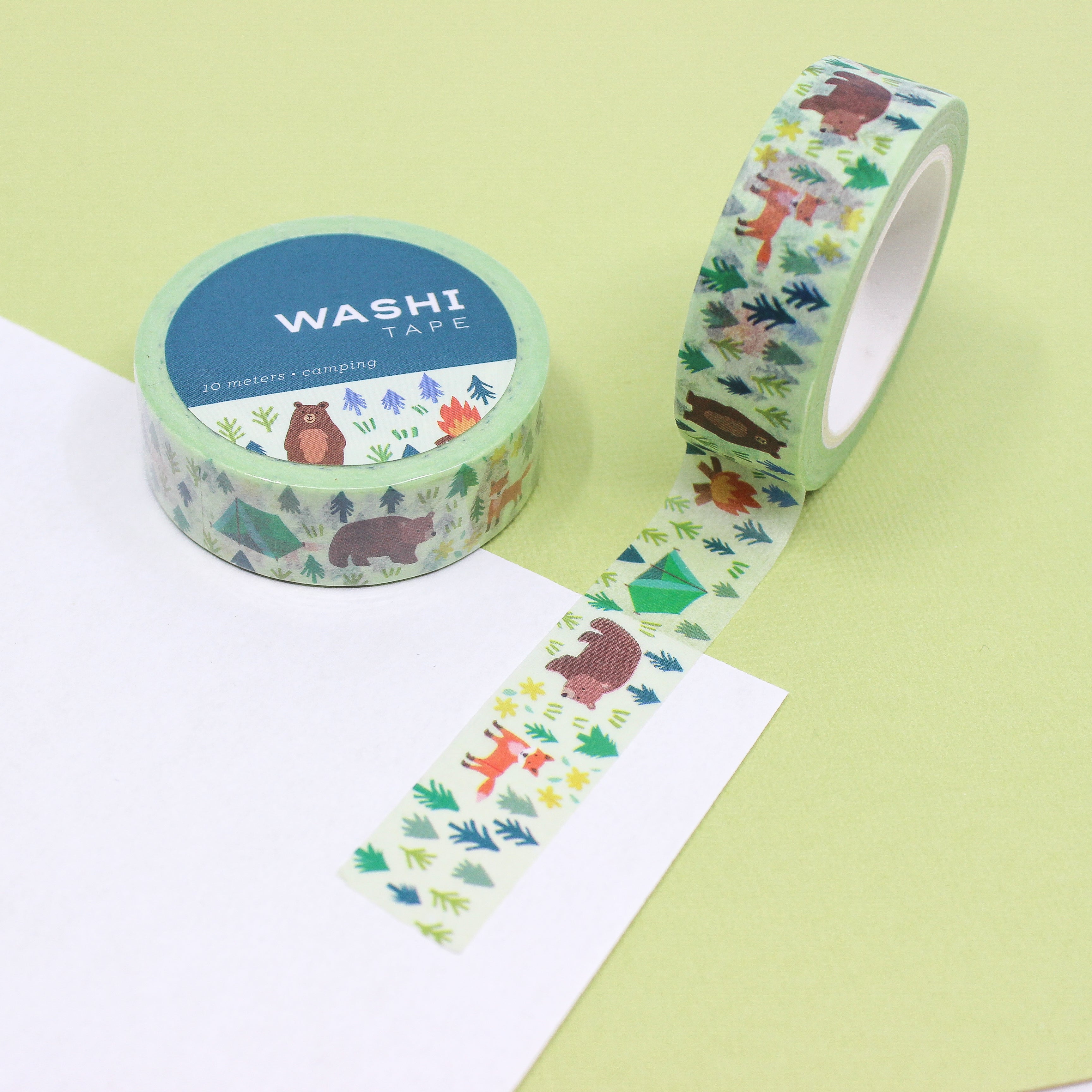 This is a green camping site with wild animals themed washi tape from BBB Supplies Craft Shop