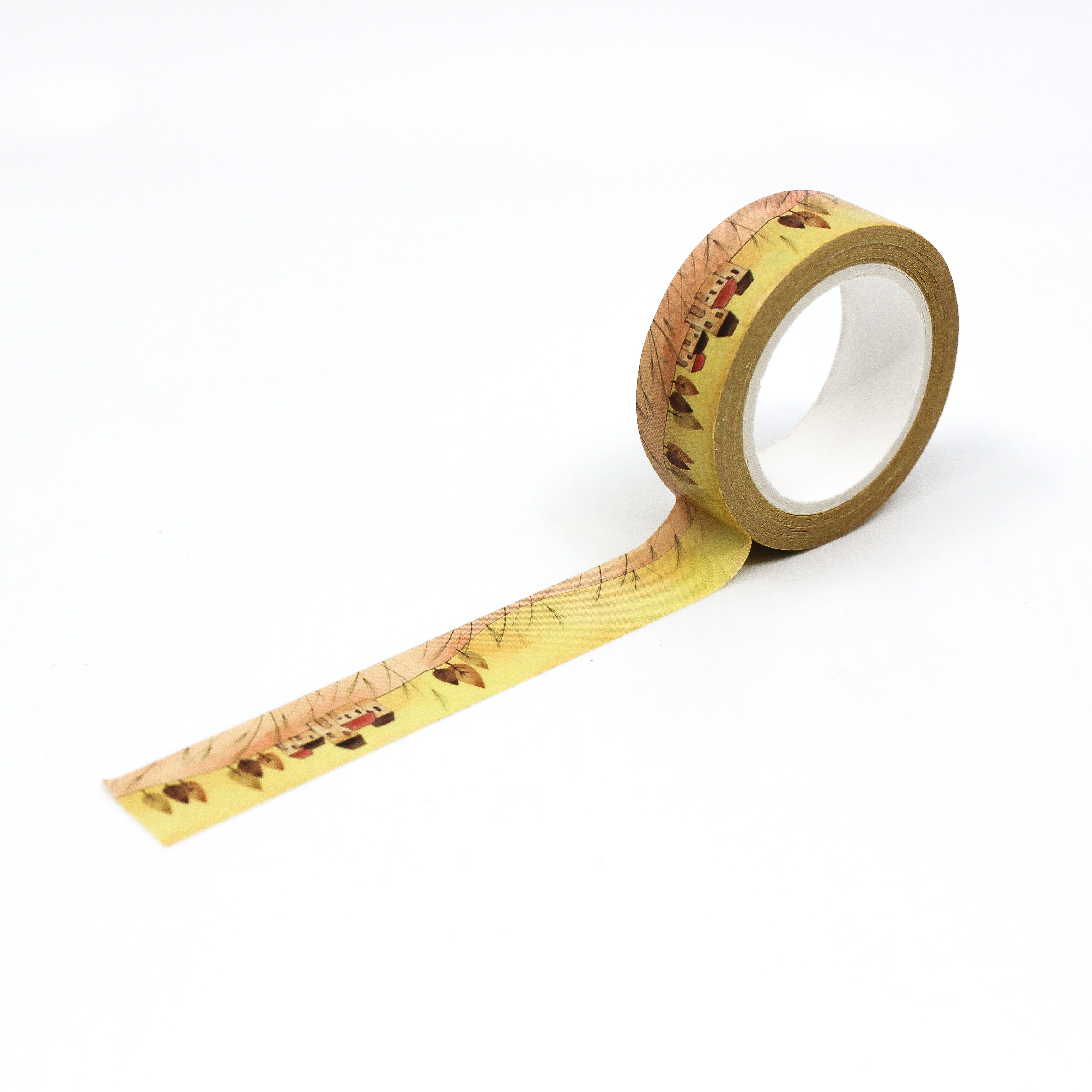 This is a full pattern repeat view of yellow themed washi tape from BBB Supplies Craft Shop