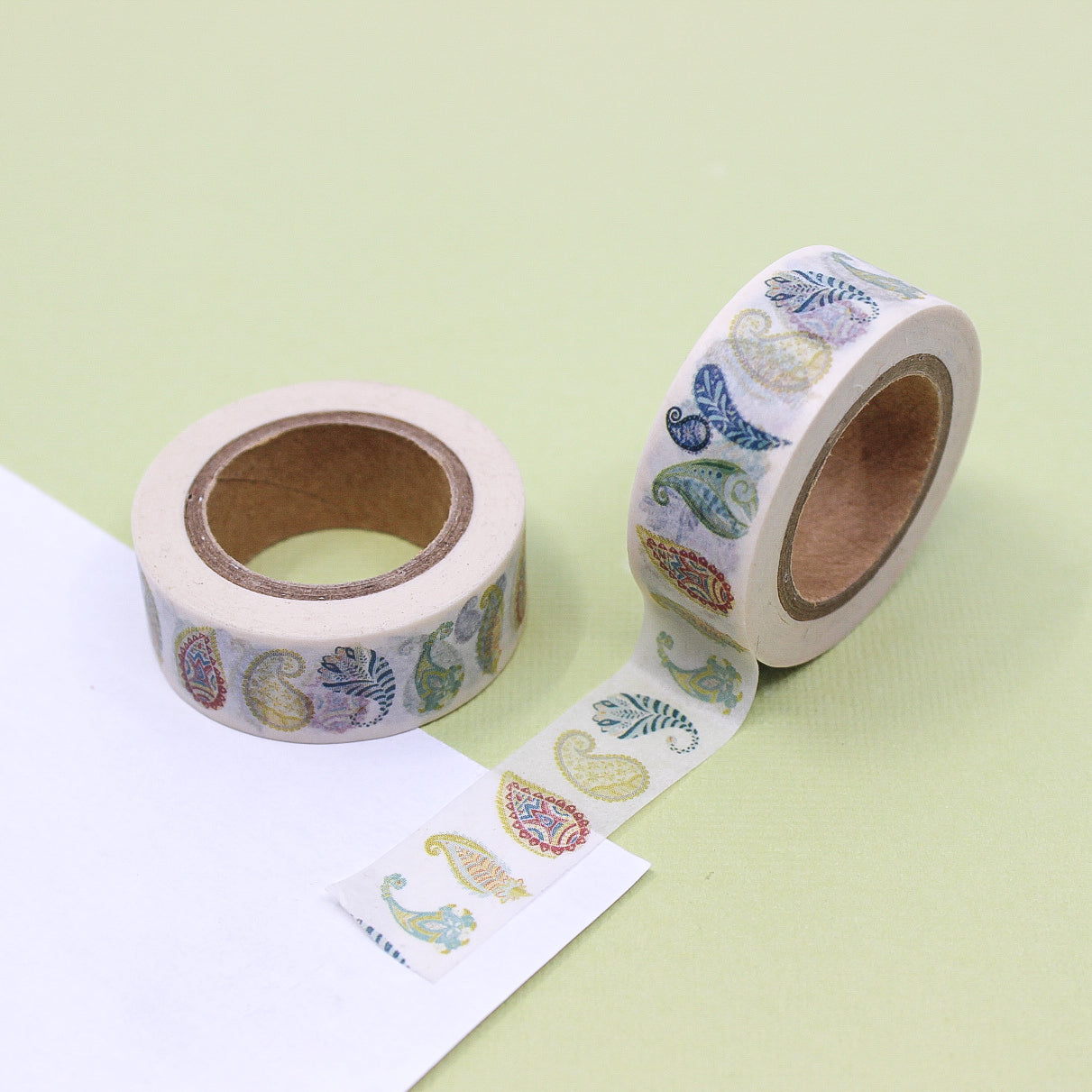 This washi tape is a colorful and cheerful classic paisley pattern. Use this vibrant washi tape for your BUJO spreads and craft projects. This paisley tape is sold at BBB Supplies craft shop.