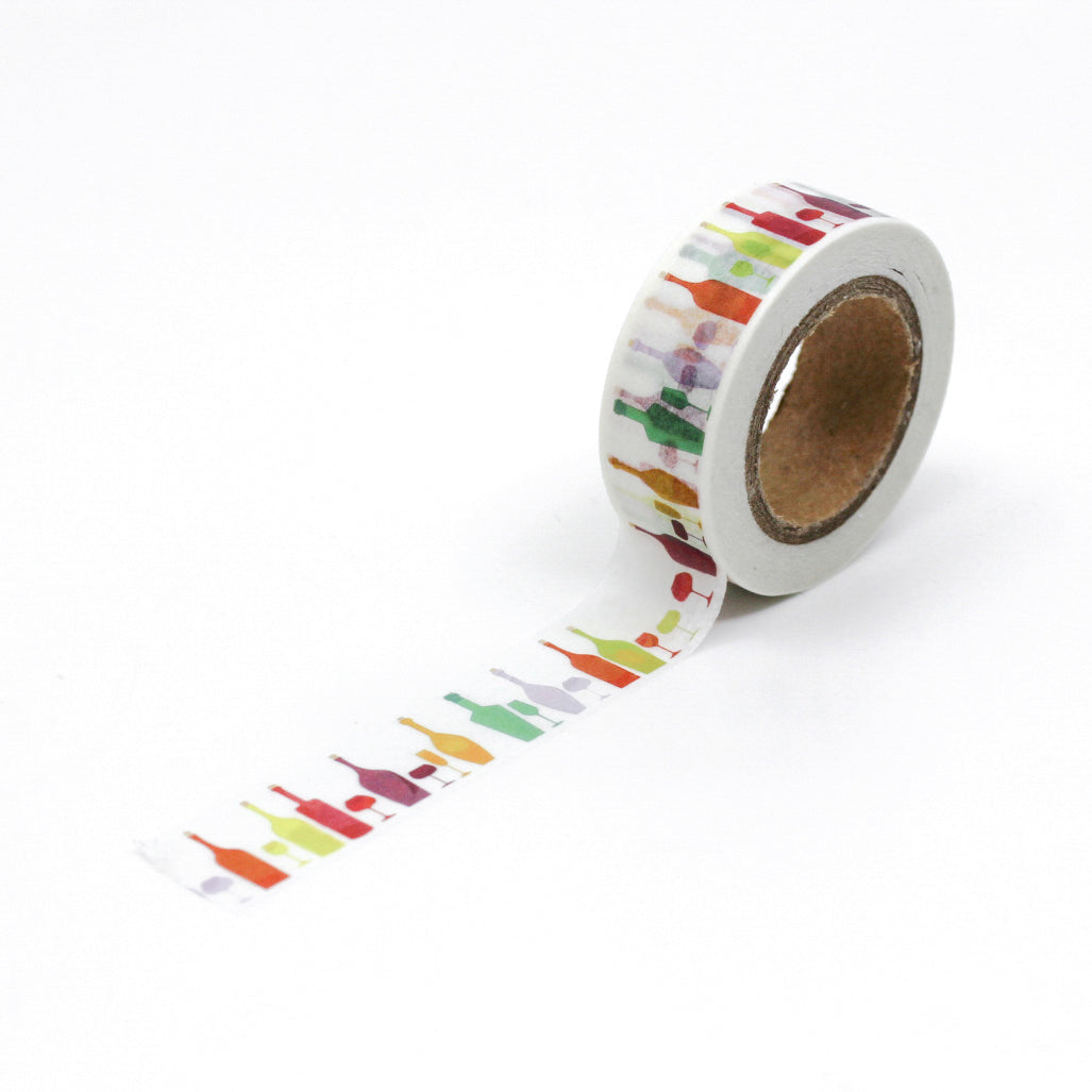 This colorful wine bottle washi tape is a perfect addition to your calendar, spread, or for your unique gift wrap collection. This tape is especially perfect for invitations to a celebration, New Year's Holiday, or a travel journal to a winery. This tape is sold at BBB Supplies Craft Shop.