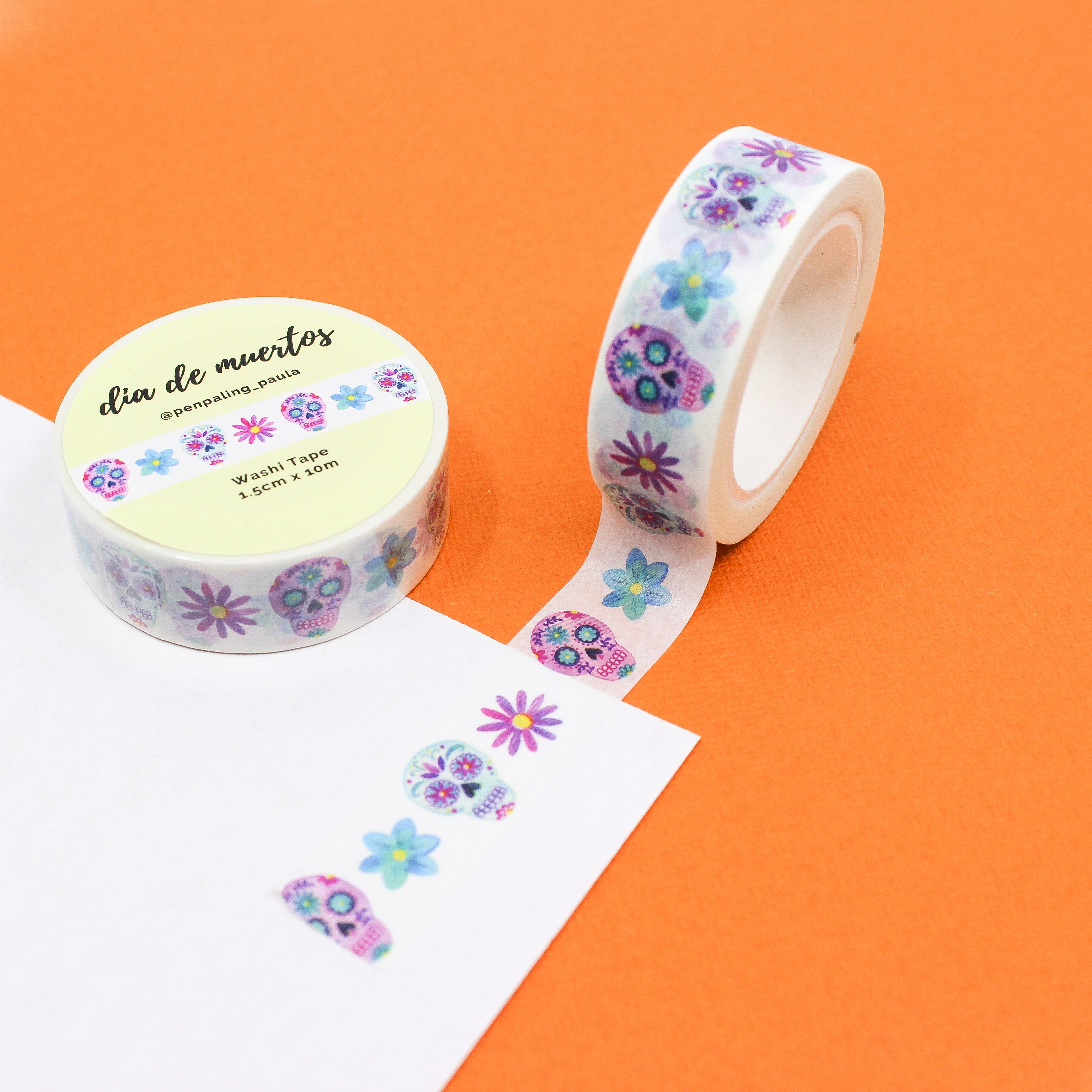 This is a purple and blue dia de los muertos themed washi tape from BBB Supplies Craft Shop