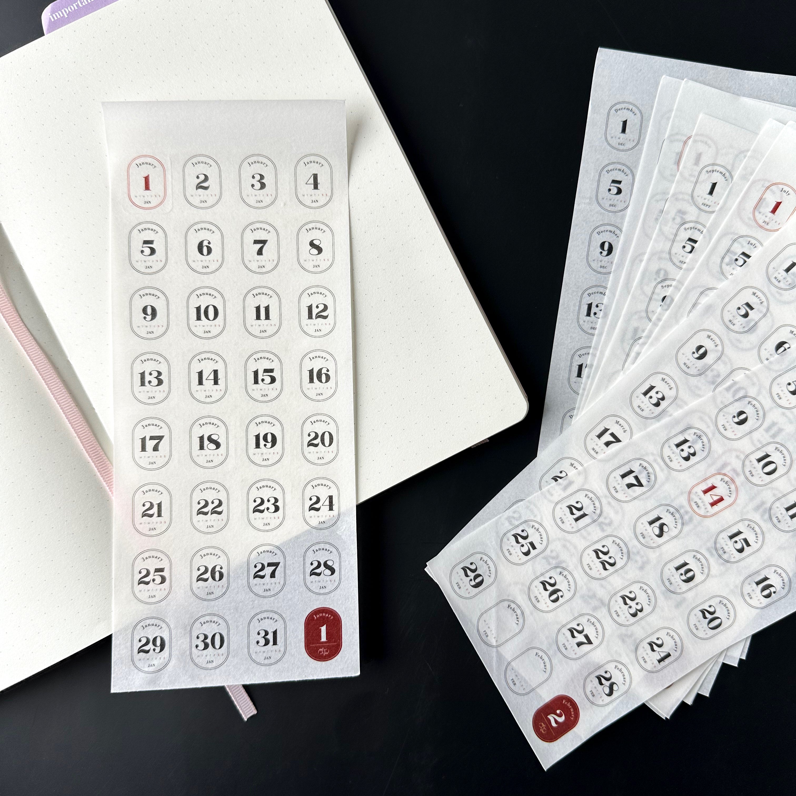 These pre-made monthly and daily dates is perfect for your monthly BUJO spread or planner. These stickers are sold at BBB Supplies Craft Shop.