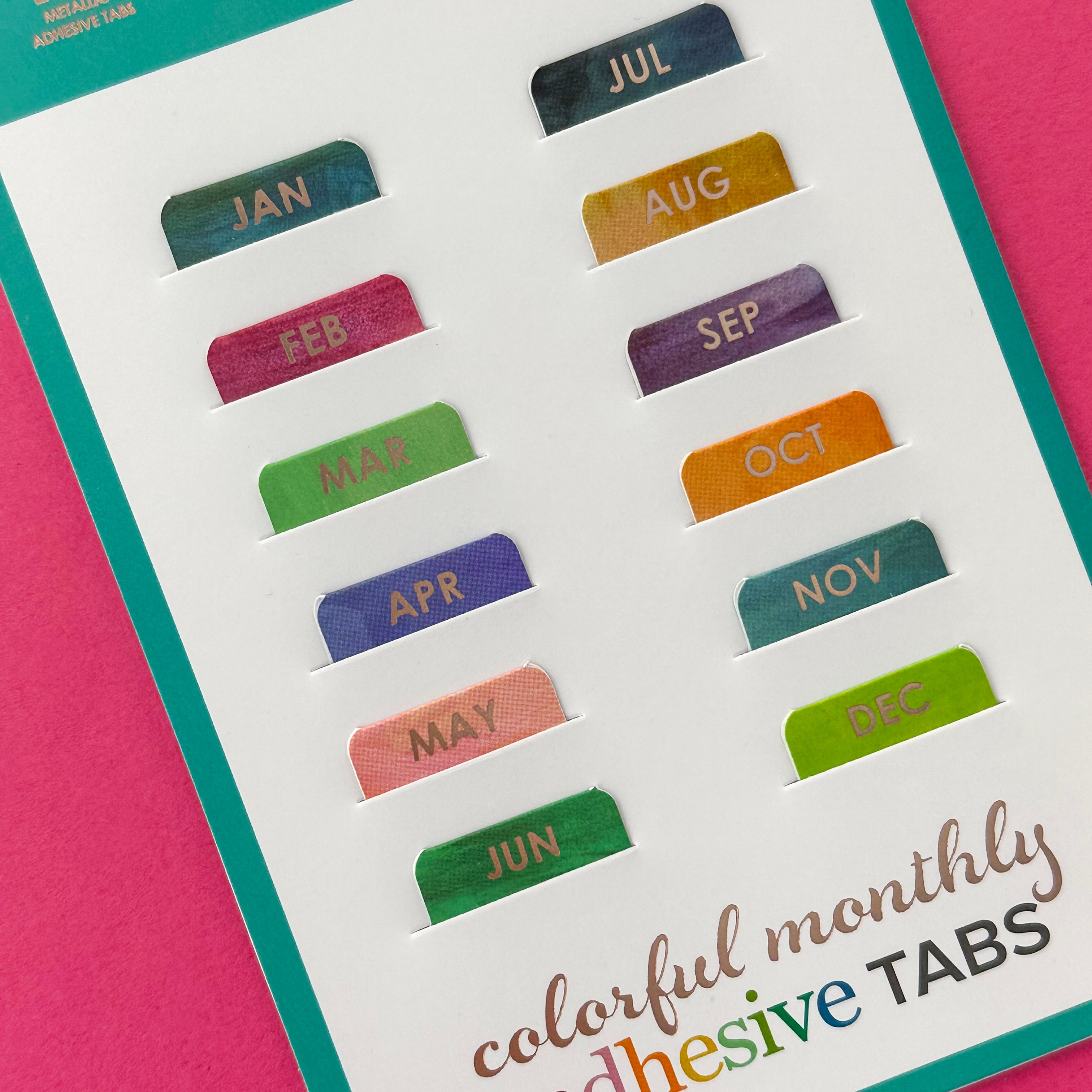 These rainbow watercolor colorful self-adhesive monthly tabs are perfect for your budget journal, bullet journal or planner if you want to set up your own monthly spread. They are designed by Erin Condren and sold at BBB Supplies Craft Shop.